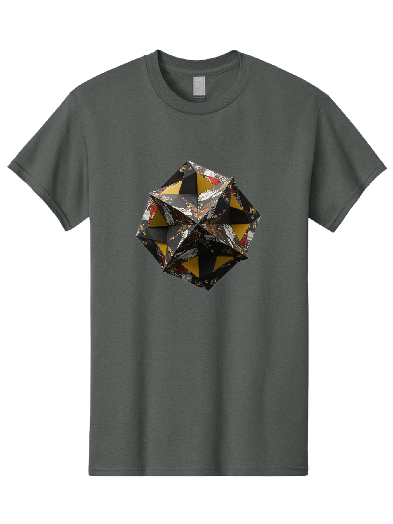 Origami-Star Men'S Graphic Tee, 100% Cotton, Comfortable Casual Summer Wear, Machine Washable, Origami Art, Folded Paper, Geometric Shape, Star Design, Yellow And Black Colors, Intricate Patterns, Creative Decoration, Festive Decor, Bad389