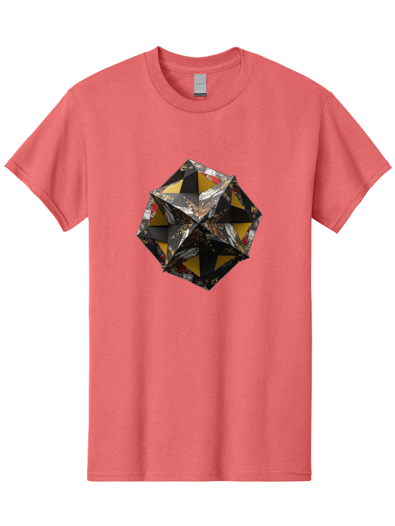 Origami-Star Men'S Graphic Tee, 100% Cotton, Comfortable Casual Summer Wear, Machine Washable, Origami Art, Folded Paper, Geometric Shape, Star Design, Yellow And Black Colors, Intricate Patterns, Creative Decoration, Festive Decor, Bad389