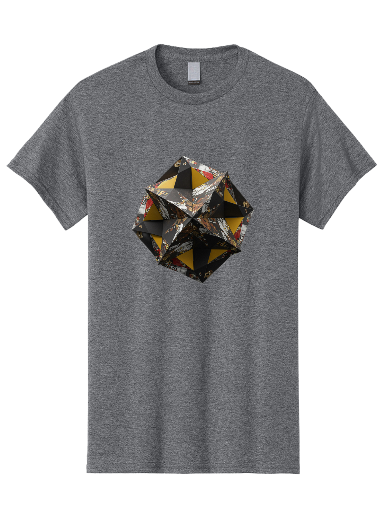 Origami-Star Men'S Graphic Tee, 100% Cotton, Comfortable Casual Summer Wear, Machine Washable, Origami Art, Folded Paper, Geometric Shape, Star Design, Yellow And Black Colors, Intricate Patterns, Creative Decoration, Festive Decor, Bad389