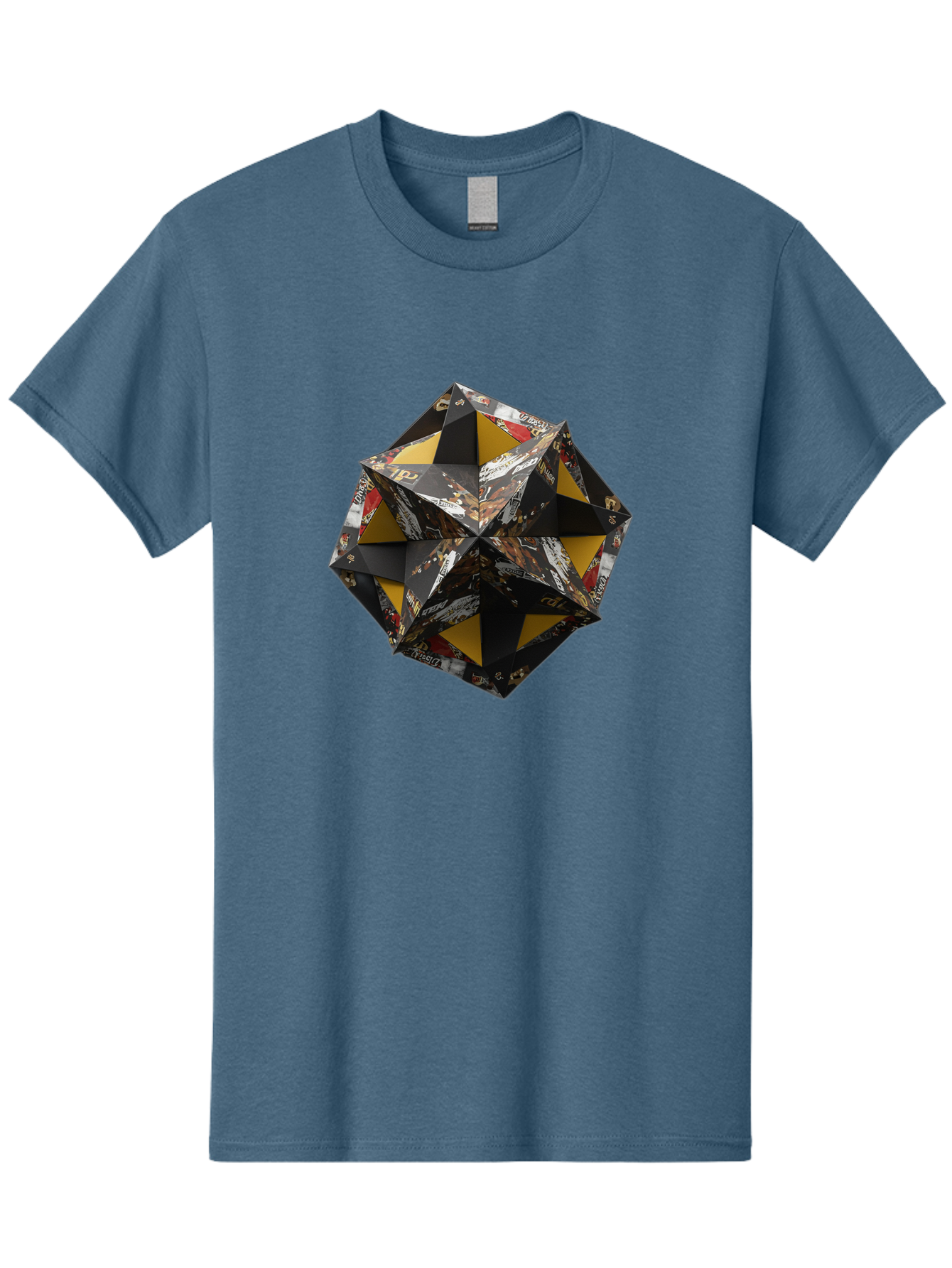 Origami-Star Men'S Graphic Tee, 100% Cotton, Comfortable Casual Summer Wear, Machine Washable, Origami Art, Folded Paper, Geometric Shape, Star Design, Yellow And Black Colors, Intricate Patterns, Creative Decoration, Festive Decor, Bad389