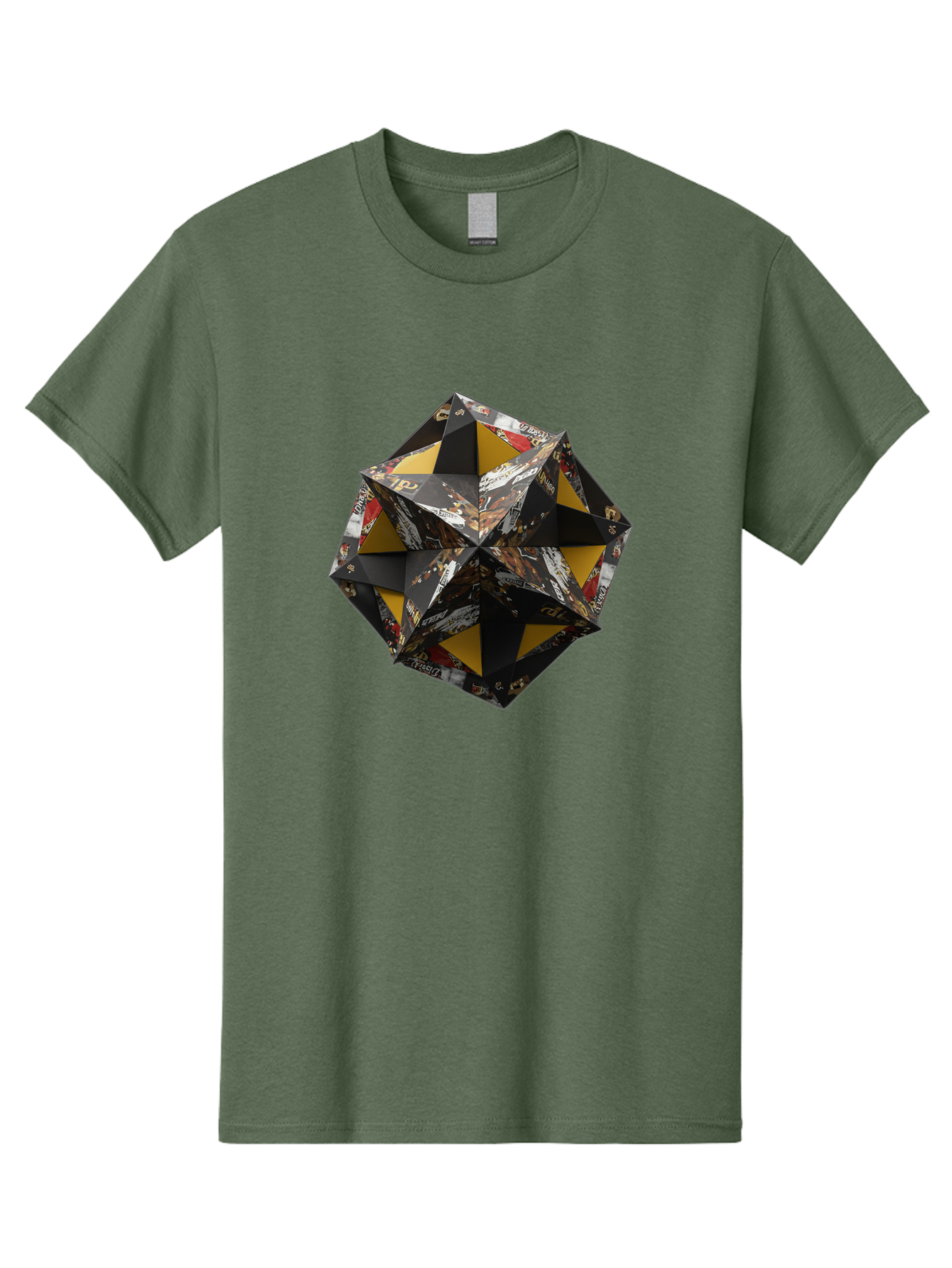 Origami-Star Men'S Graphic Tee, 100% Cotton, Comfortable Casual Summer Wear, Machine Washable, Origami Art, Folded Paper, Geometric Shape, Star Design, Yellow And Black Colors, Intricate Patterns, Creative Decoration, Festive Decor, Bad389