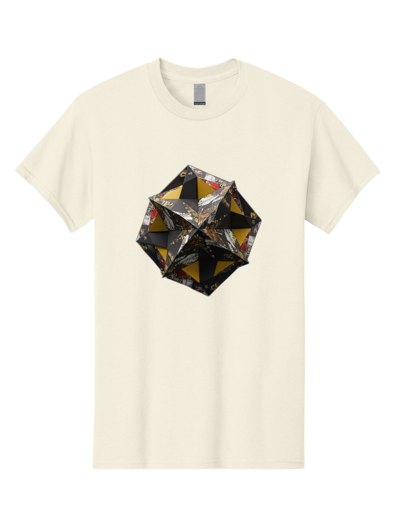 Origami-Star Men'S Graphic Tee, 100% Cotton, Comfortable Casual Summer Wear, Machine Washable, Origami Art, Folded Paper, Geometric Shape, Star Design, Yellow And Black Colors, Intricate Patterns, Creative Decoration, Festive Decor, Bad389