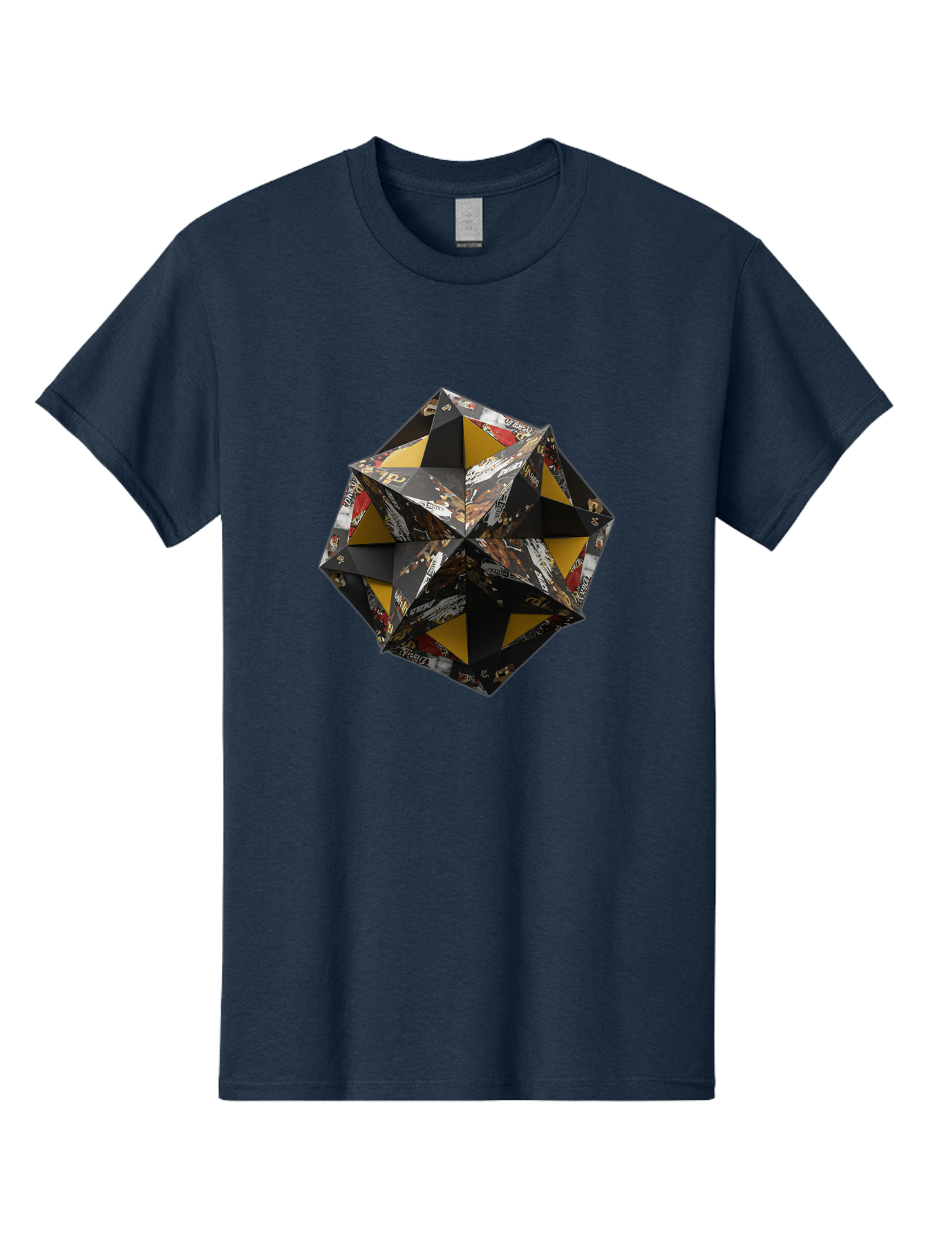 Origami-Star Men'S Graphic Tee, 100% Cotton, Comfortable Casual Summer Wear, Machine Washable, Origami Art, Folded Paper, Geometric Shape, Star Design, Yellow And Black Colors, Intricate Patterns, Creative Decoration, Festive Decor, Bad389