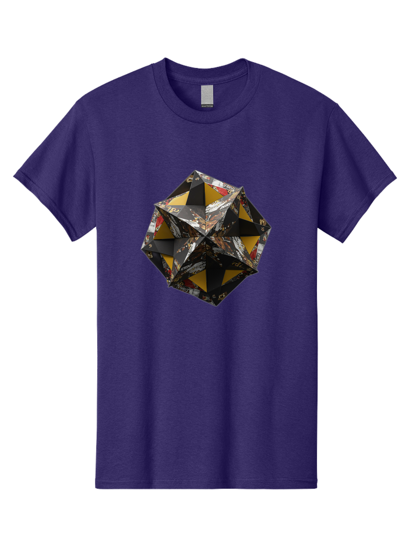 Origami-Star Men'S Graphic Tee, 100% Cotton, Comfortable Casual Summer Wear, Machine Washable, Origami Art, Folded Paper, Geometric Shape, Star Design, Yellow And Black Colors, Intricate Patterns, Creative Decoration, Festive Decor, Bad389