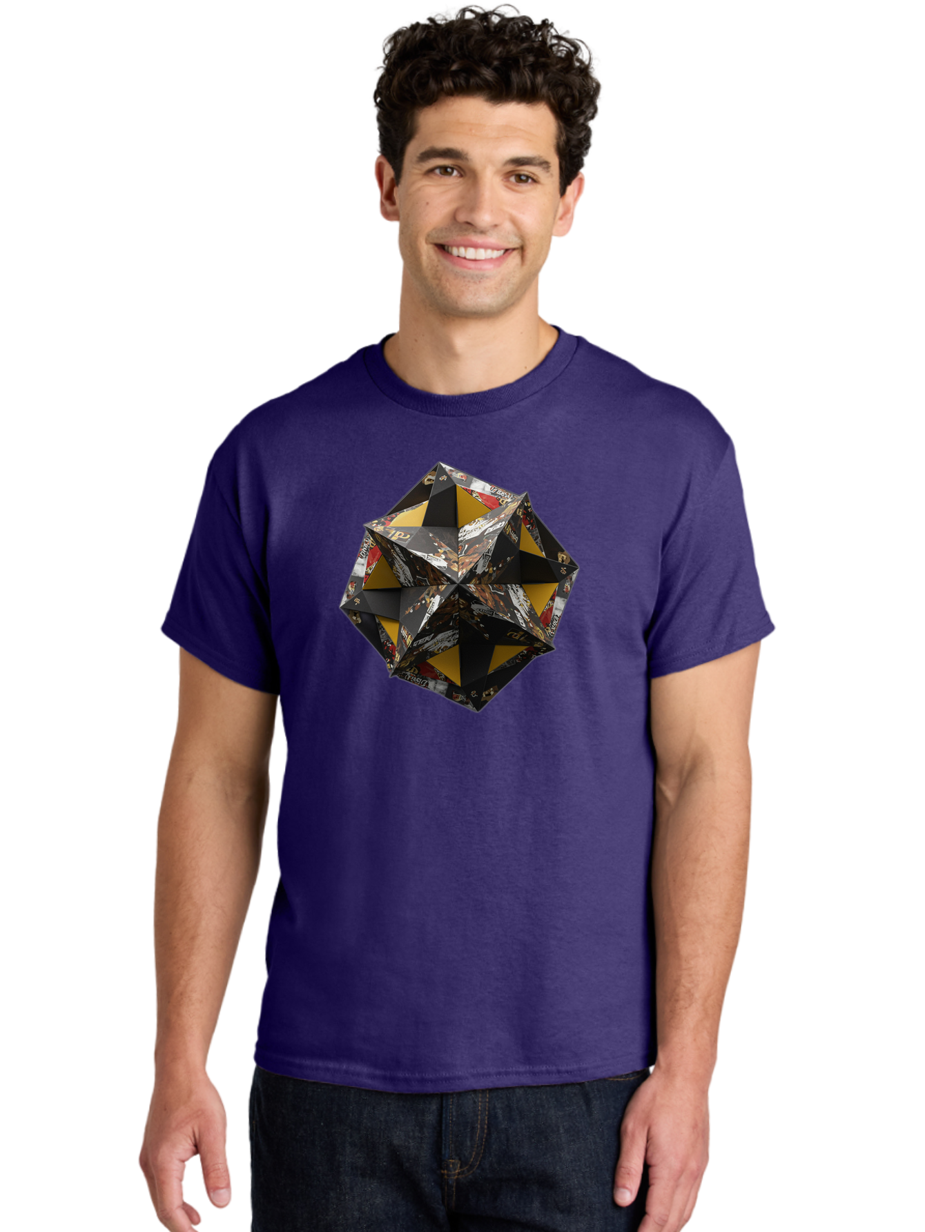 Origami-Star Men'S Graphic Tee, 100% Cotton, Comfortable Casual Summer Wear, Machine Washable, Origami Art, Folded Paper, Geometric Shape, Star Design, Yellow And Black Colors, Intricate Patterns, Creative Decoration, Festive Decor, Bad389