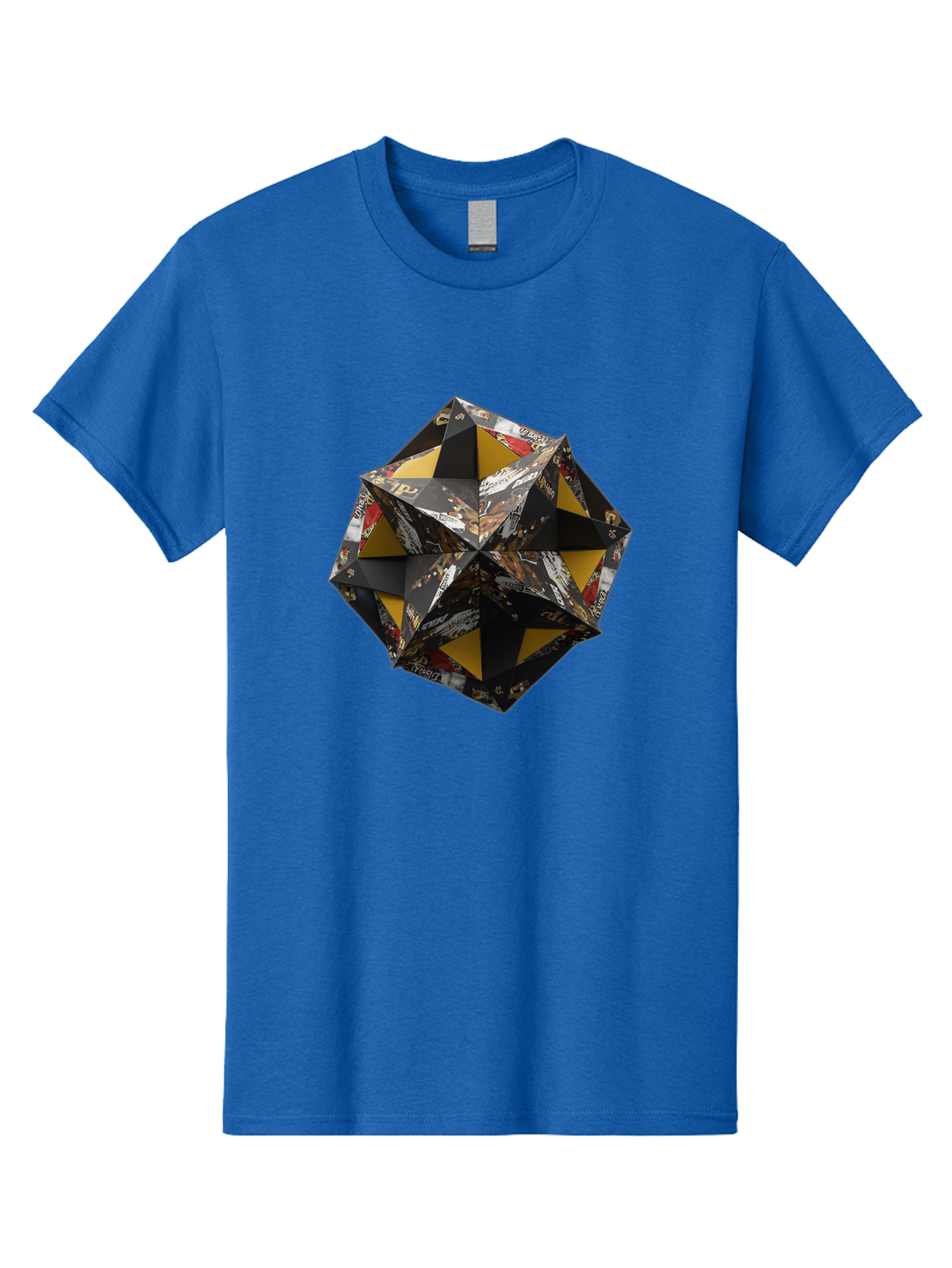 Origami-Star Men'S Graphic Tee, 100% Cotton, Comfortable Casual Summer Wear, Machine Washable, Origami Art, Folded Paper, Geometric Shape, Star Design, Yellow And Black Colors, Intricate Patterns, Creative Decoration, Festive Decor, Bad389