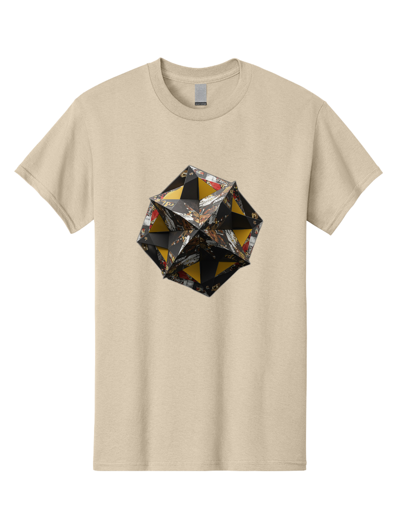 Origami-Star Men'S Graphic Tee, 100% Cotton, Comfortable Casual Summer Wear, Machine Washable, Origami Art, Folded Paper, Geometric Shape, Star Design, Yellow And Black Colors, Intricate Patterns, Creative Decoration, Festive Decor, Bad389