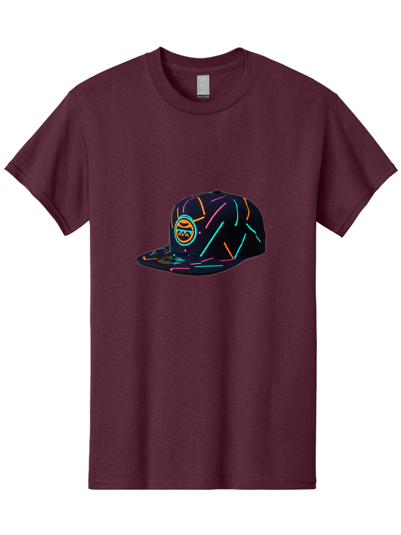 Pacman-Baseball-Cap Men'S Graphic Tee, 100% Cotton, Comfortable Casual Summer Wear, Machine Washable, Black Baseball Cap, Neon Lines, Neon Logo, Streetwear Fashion, Casual Style, Baseball Cap Design, Trendy Accessory, Neon Light, Orange, Blue, Bad390