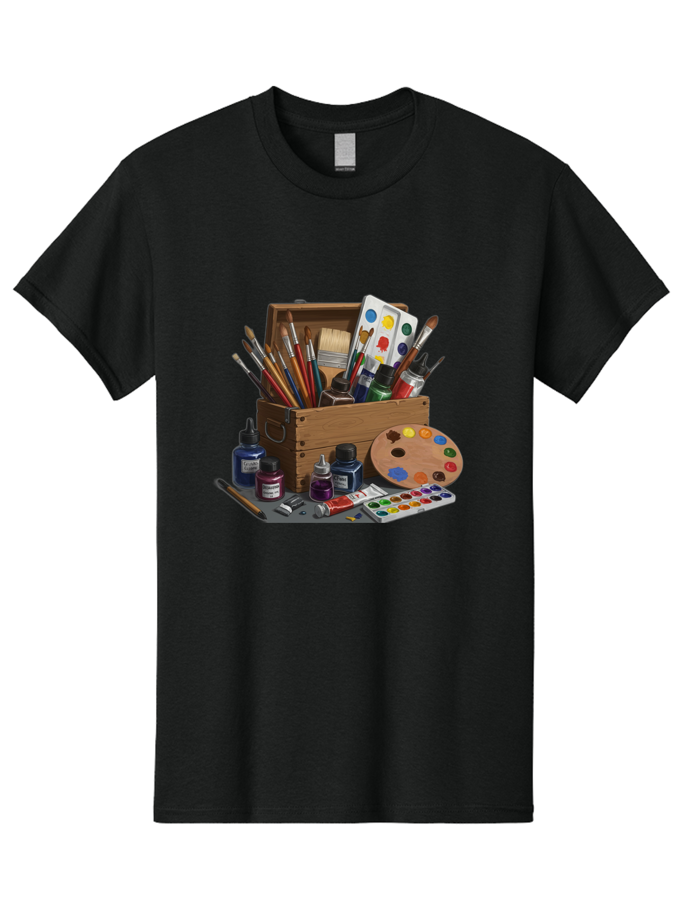Paintbox Men'S Graphic Tee, 100% Cotton, Comfortable Casual Summer Wear, Machine Washable, Art Supplies, Paintbrushes, Paint Bottles, Palette, Artistic Creativity, Colorful Paints, Painting Tools, Artistic Expression, Art Materials, Bad396