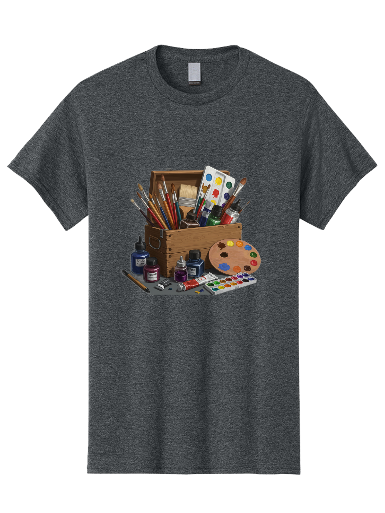 Paintbox Men'S Graphic Tee, 100% Cotton, Comfortable Casual Summer Wear, Machine Washable, Art Supplies, Paintbrushes, Paint Bottles, Palette, Artistic Creativity, Colorful Paints, Painting Tools, Artistic Expression, Art Materials, Bad396