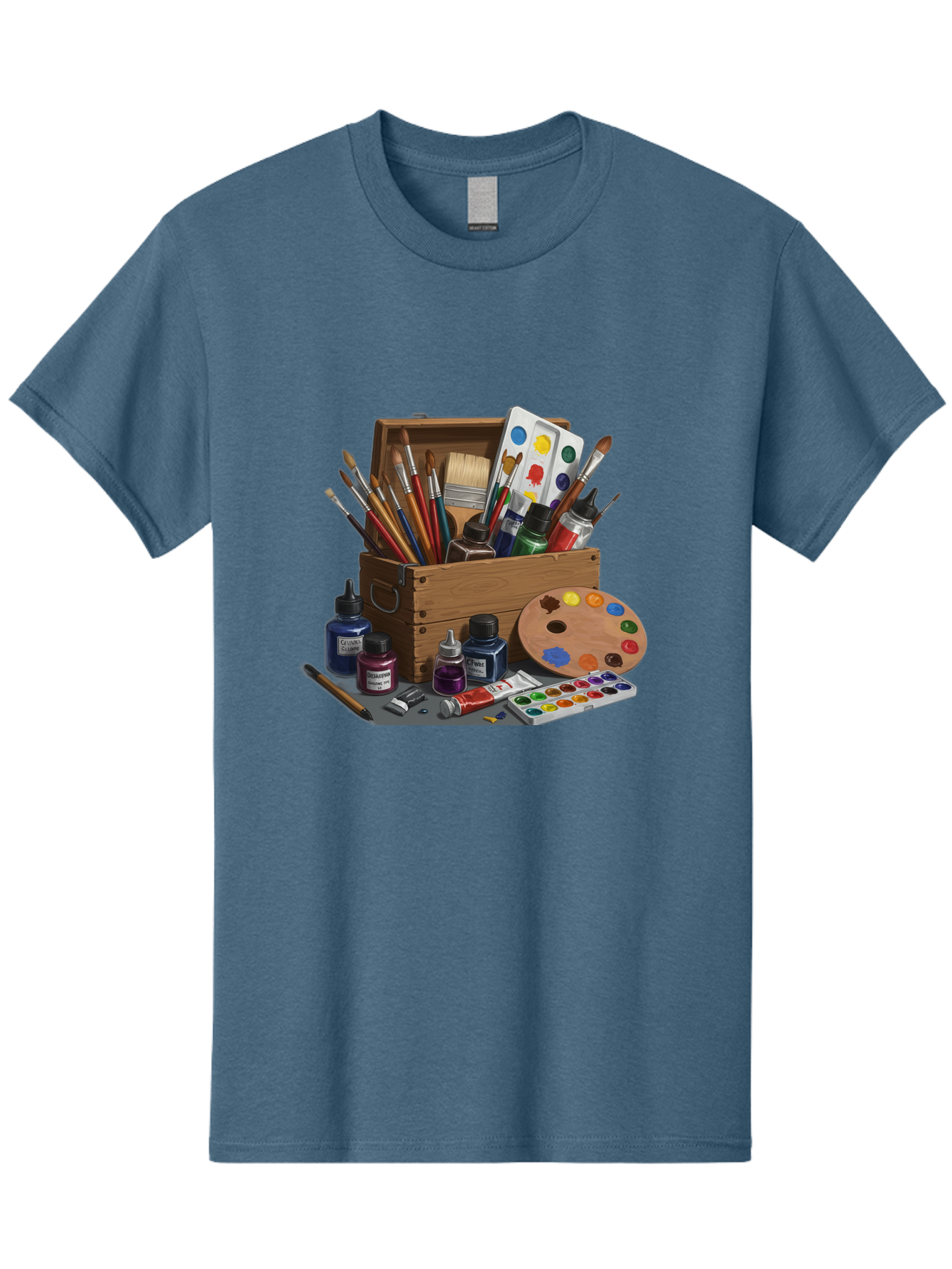 Paintbox Men'S Graphic Tee, 100% Cotton, Comfortable Casual Summer Wear, Machine Washable, Art Supplies, Paintbrushes, Paint Bottles, Palette, Artistic Creativity, Colorful Paints, Painting Tools, Artistic Expression, Art Materials, Bad396