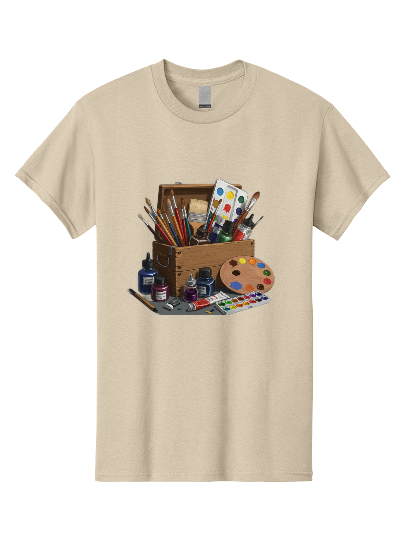 Paintbox Men'S Graphic Tee, 100% Cotton, Comfortable Casual Summer Wear, Machine Washable, Art Supplies, Paintbrushes, Paint Bottles, Palette, Artistic Creativity, Colorful Paints, Painting Tools, Artistic Expression, Art Materials, Bad396