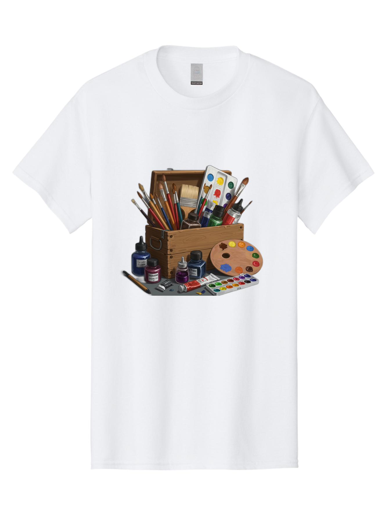 Paintbox Men'S Graphic Tee, 100% Cotton, Comfortable Casual Summer Wear, Machine Washable, Art Supplies, Paintbrushes, Paint Bottles, Palette, Artistic Creativity, Colorful Paints, Painting Tools, Artistic Expression, Art Materials, Bad396