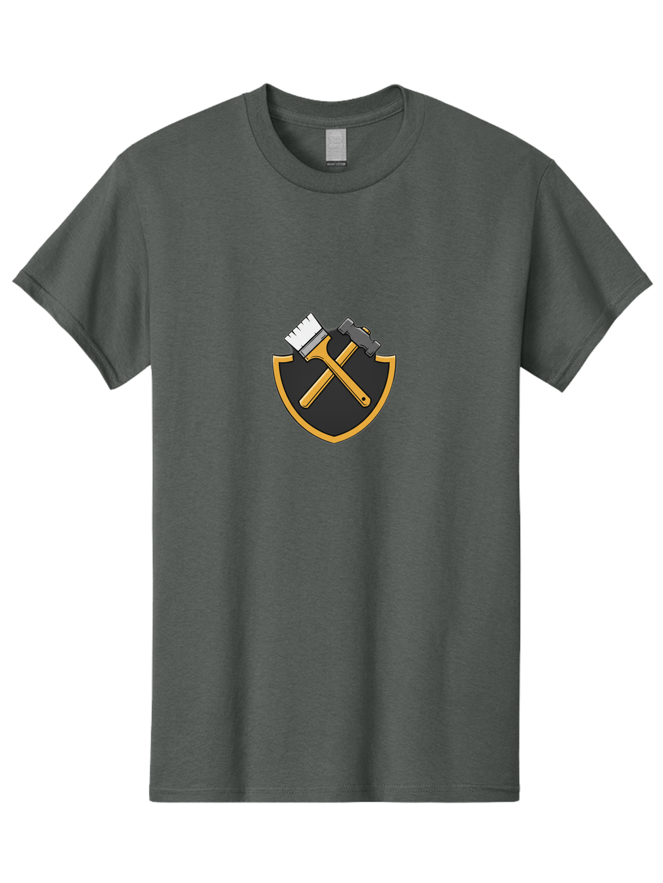 Paintbrush-And-Hammer-Shield Men'S Graphic Tee, 100% Cotton, Comfortable Casual Summer Wear, Machine Washable, Paintbrush, Hammer, Shield Logo, Crossed Tools, Diy Symbol, Home Renovation, Construction Emblem, Repair Icon, Maintenance Logo Bad397