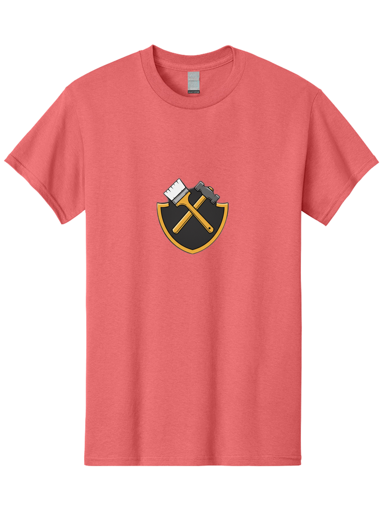 Paintbrush-And-Hammer-Shield Men'S Graphic Tee, 100% Cotton, Comfortable Casual Summer Wear, Machine Washable, Paintbrush, Hammer, Shield Logo, Crossed Tools, Diy Symbol, Home Renovation, Construction Emblem, Repair Icon, Maintenance Logo Bad397