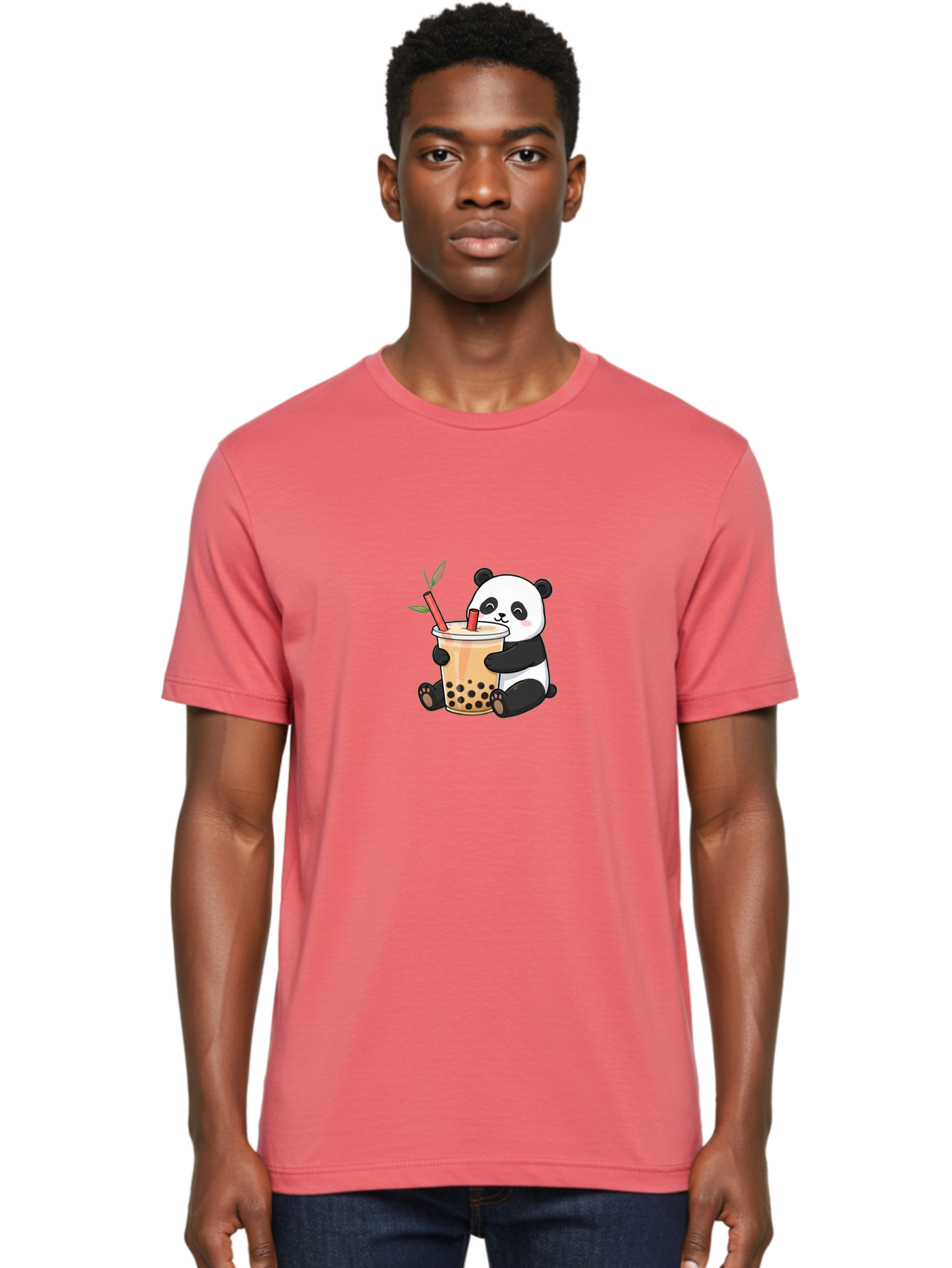 Panda-Bubble-Tea Men'S Graphic Tee, 100% Cotton, Comfortable Casual Summer Wear, Machine Washable, Cute Panda, Bubble Tea, Boba, Kawaii, Cartoon Character, Adorable, Tea Drink, Straw, Black Boba, Milk Tea, Happy Panda, Tea Lover, Boba Lover Bad399