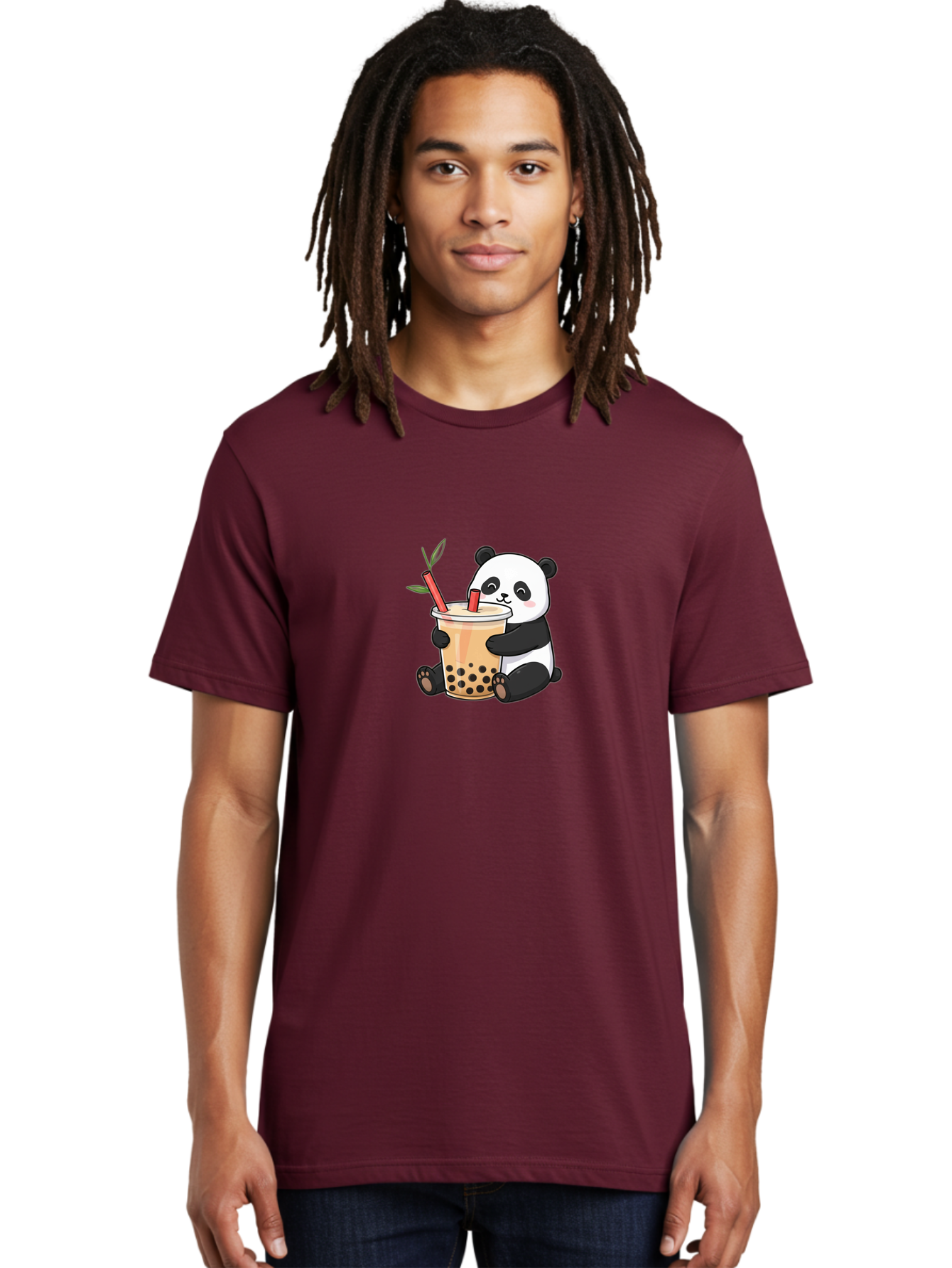 Panda-Bubble-Tea Men'S Graphic Tee, 100% Cotton, Comfortable Casual Summer Wear, Machine Washable, Cute Panda, Bubble Tea, Boba, Kawaii, Cartoon Character, Adorable, Tea Drink, Straw, Black Boba, Milk Tea, Happy Panda, Tea Lover, Boba Lover Bad399
