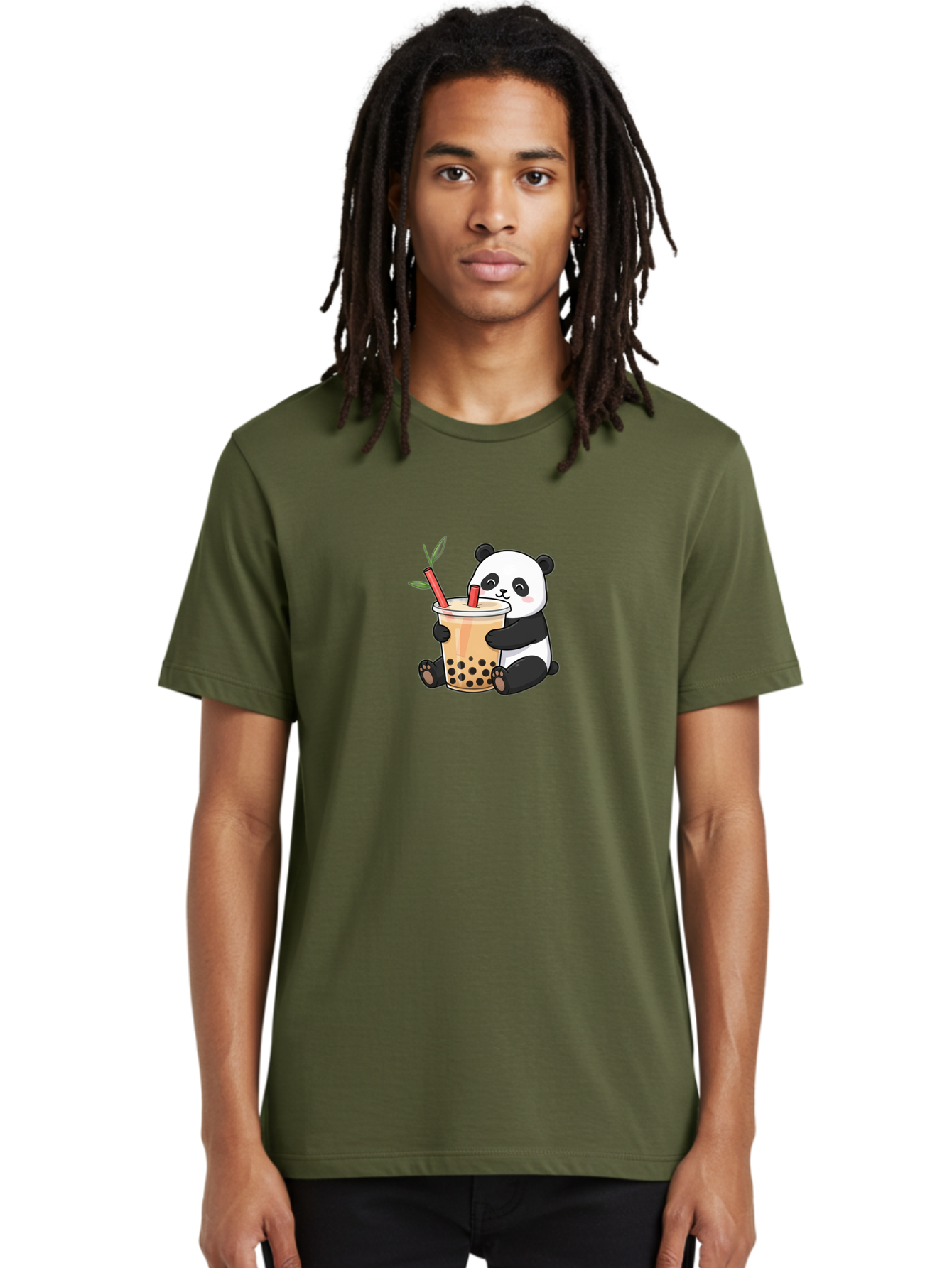 Panda-Bubble-Tea Men'S Graphic Tee, 100% Cotton, Comfortable Casual Summer Wear, Machine Washable, Cute Panda, Bubble Tea, Boba, Kawaii, Cartoon Character, Adorable, Tea Drink, Straw, Black Boba, Milk Tea, Happy Panda, Tea Lover, Boba Lover Bad399