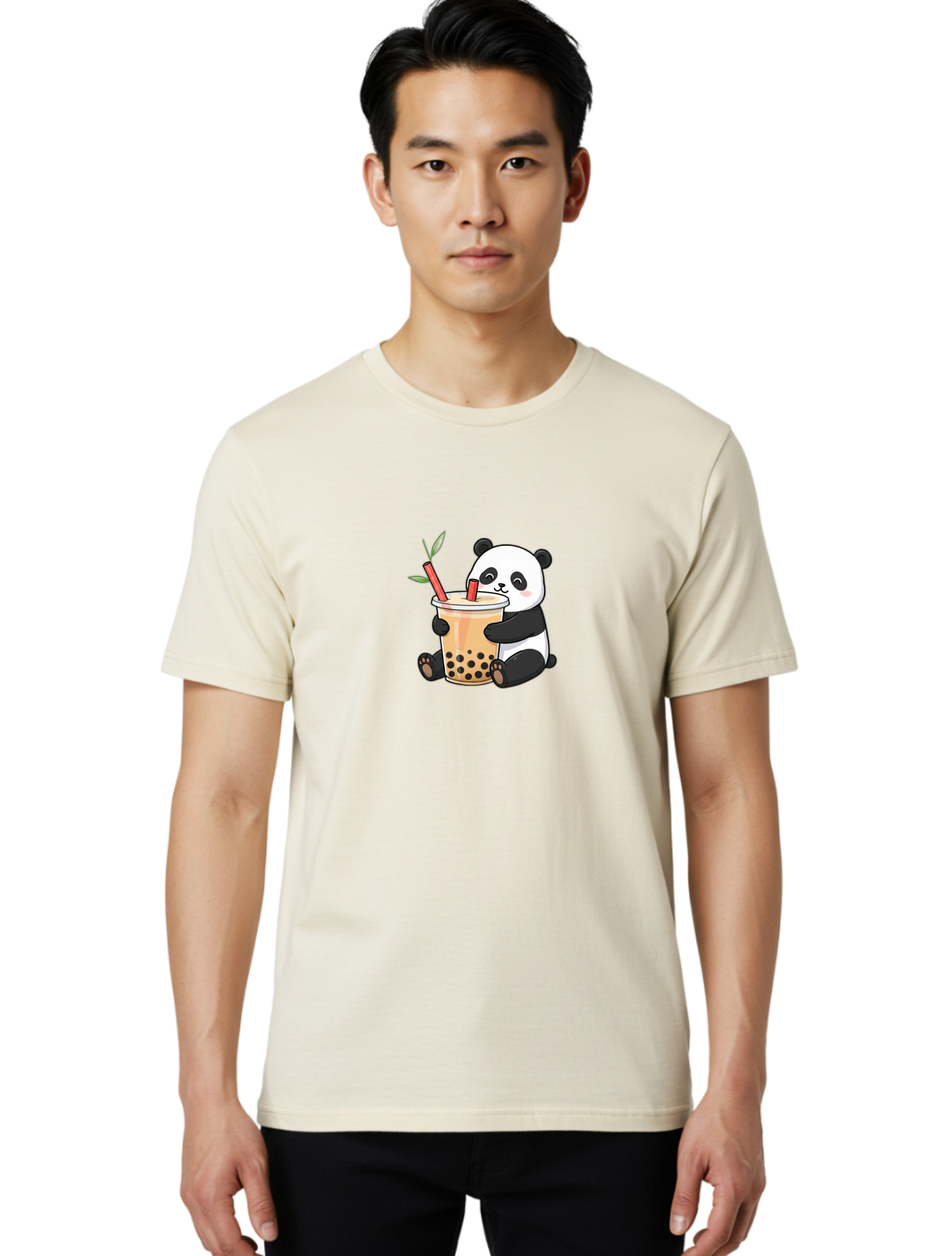 Panda-Bubble-Tea Men'S Graphic Tee, 100% Cotton, Comfortable Casual Summer Wear, Machine Washable, Cute Panda, Bubble Tea, Boba, Kawaii, Cartoon Character, Adorable, Tea Drink, Straw, Black Boba, Milk Tea, Happy Panda, Tea Lover, Boba Lover Bad399