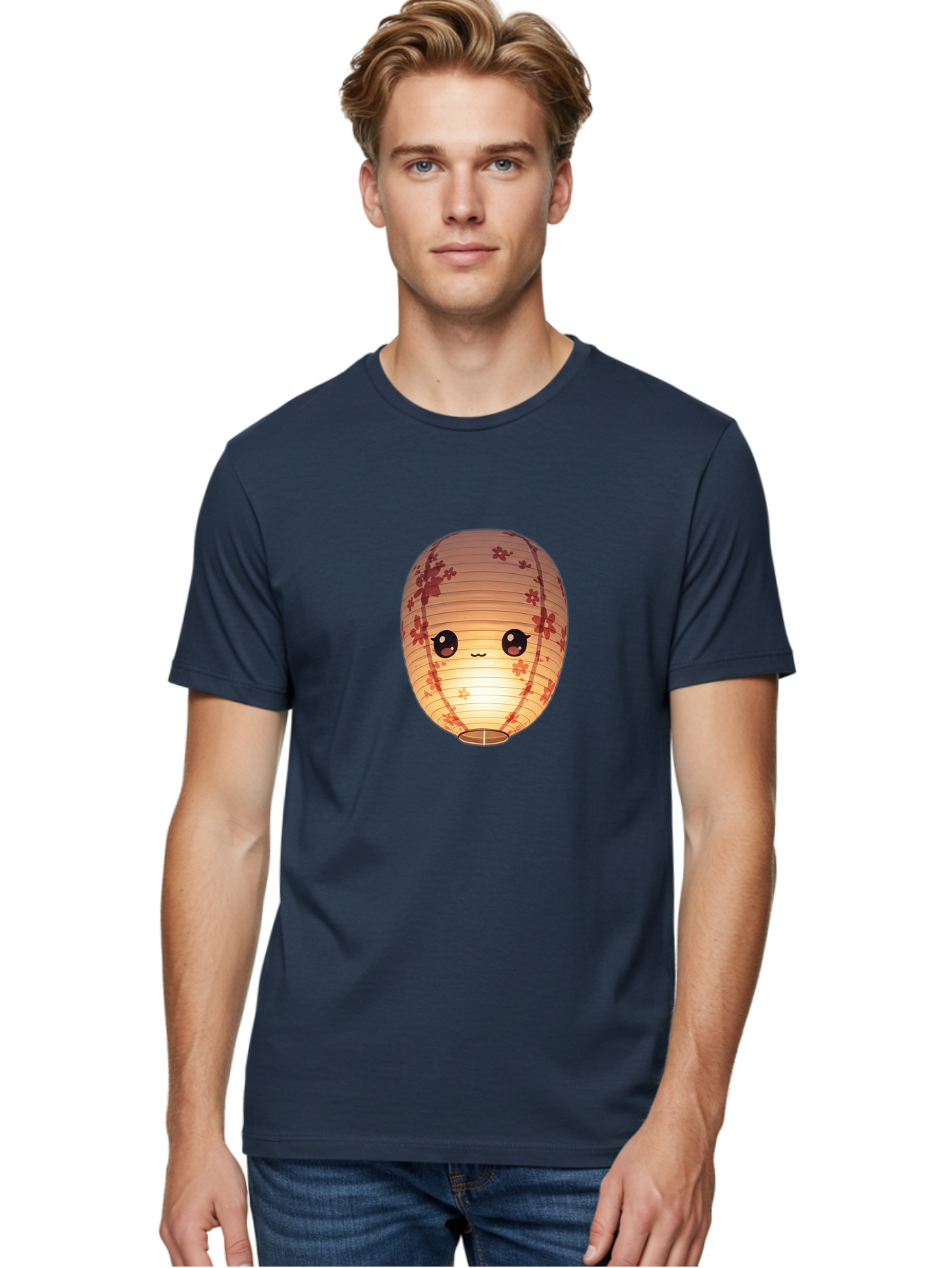 Paper-Lantern-1 Men'S Graphic Tee, 100% Cotton, Comfortable Casual Summer Wear, Machine Washable, Kawaii Paper Lantern, Red Flowers, Soft Lighting, Cute Emoji, Adorable Design, Lantern Art, Japanese Culture, Festive Decor Bad401