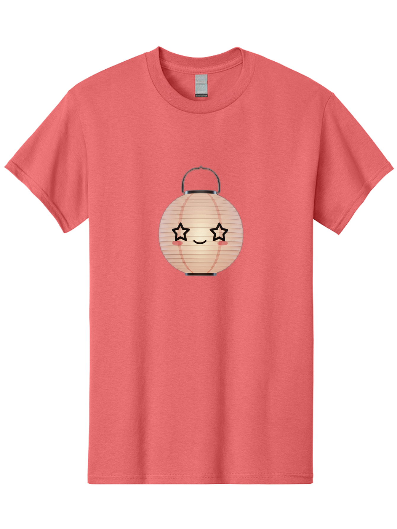 Paper-Lantern-2 Men'S Graphic Tee, 100% Cotton, Comfortable Casual Summer Wear, Machine Washable, Kawaii Paper Lantern, Cute Illustration, Smiling Face, Star Eyes, Pink Cheeks, Japanese Culture, Lantern Art, Cartoon Style, Festive Decoration Bad402