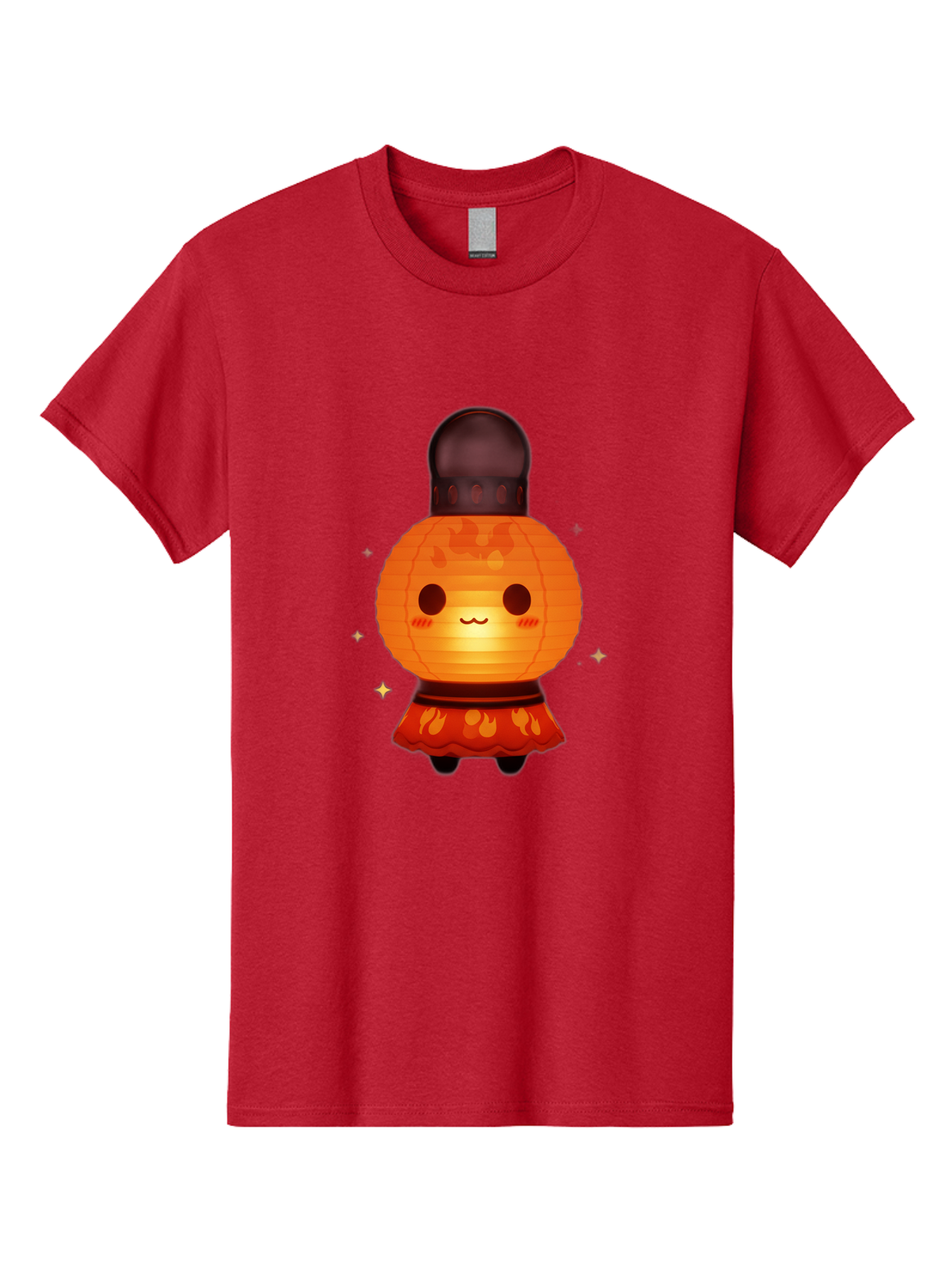 Paper-Lantern-Character-1 Men'S Graphic Tee, 100% Cotton, Comfortable Casual Summer Wear, Machine Washable, Kawaii Character, Paper Lantern, Cute Illustration, Cartoon Style, Orange Lantern, Red Skirt, Festive Atmosphere, Japanese Culture, Bad404