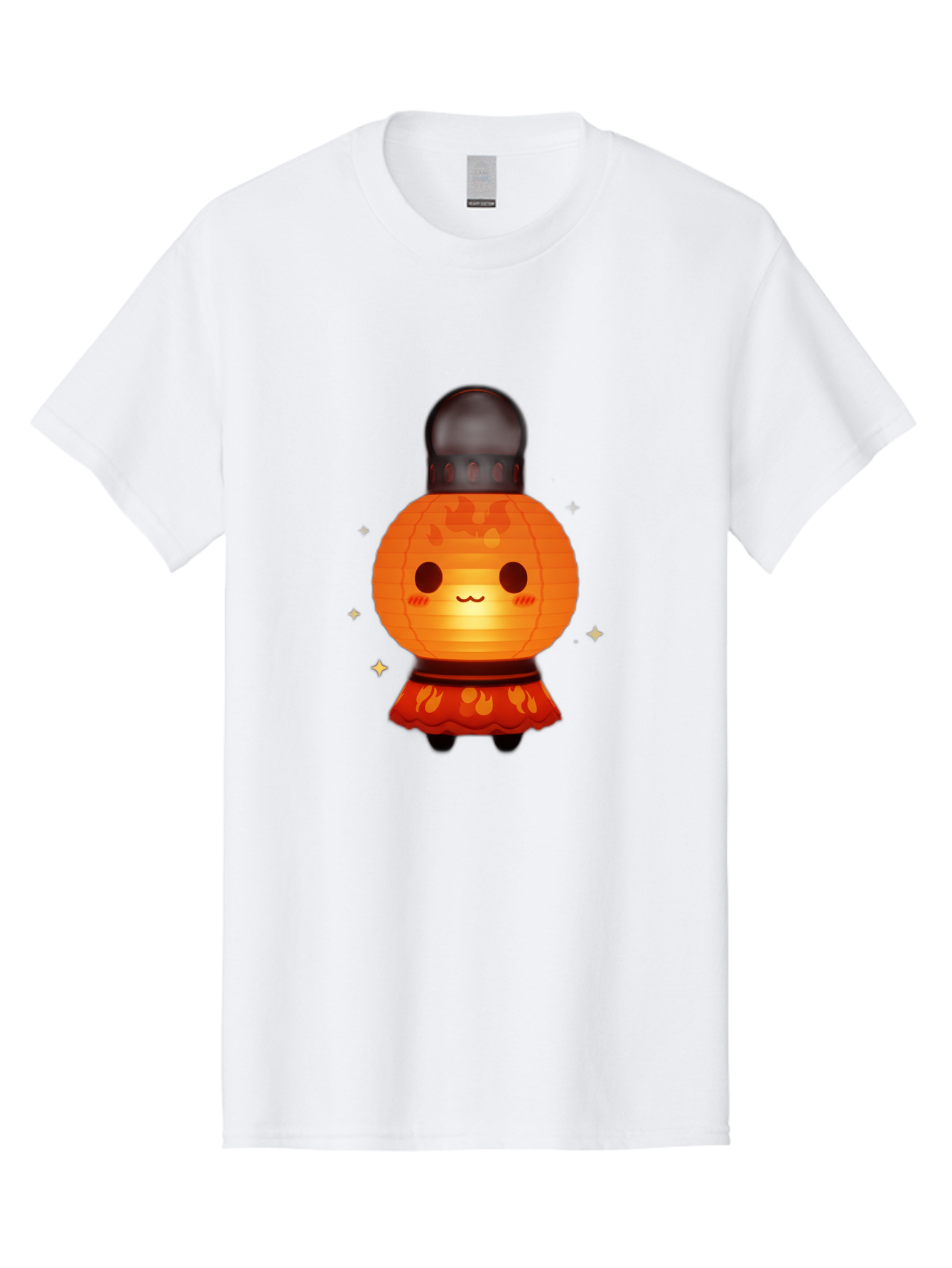 Paper-Lantern-Character-1 Men'S Graphic Tee, 100% Cotton, Comfortable Casual Summer Wear, Machine Washable, Kawaii Character, Paper Lantern, Cute Illustration, Cartoon Style, Orange Lantern, Red Skirt, Festive Atmosphere, Japanese Culture, Bad404