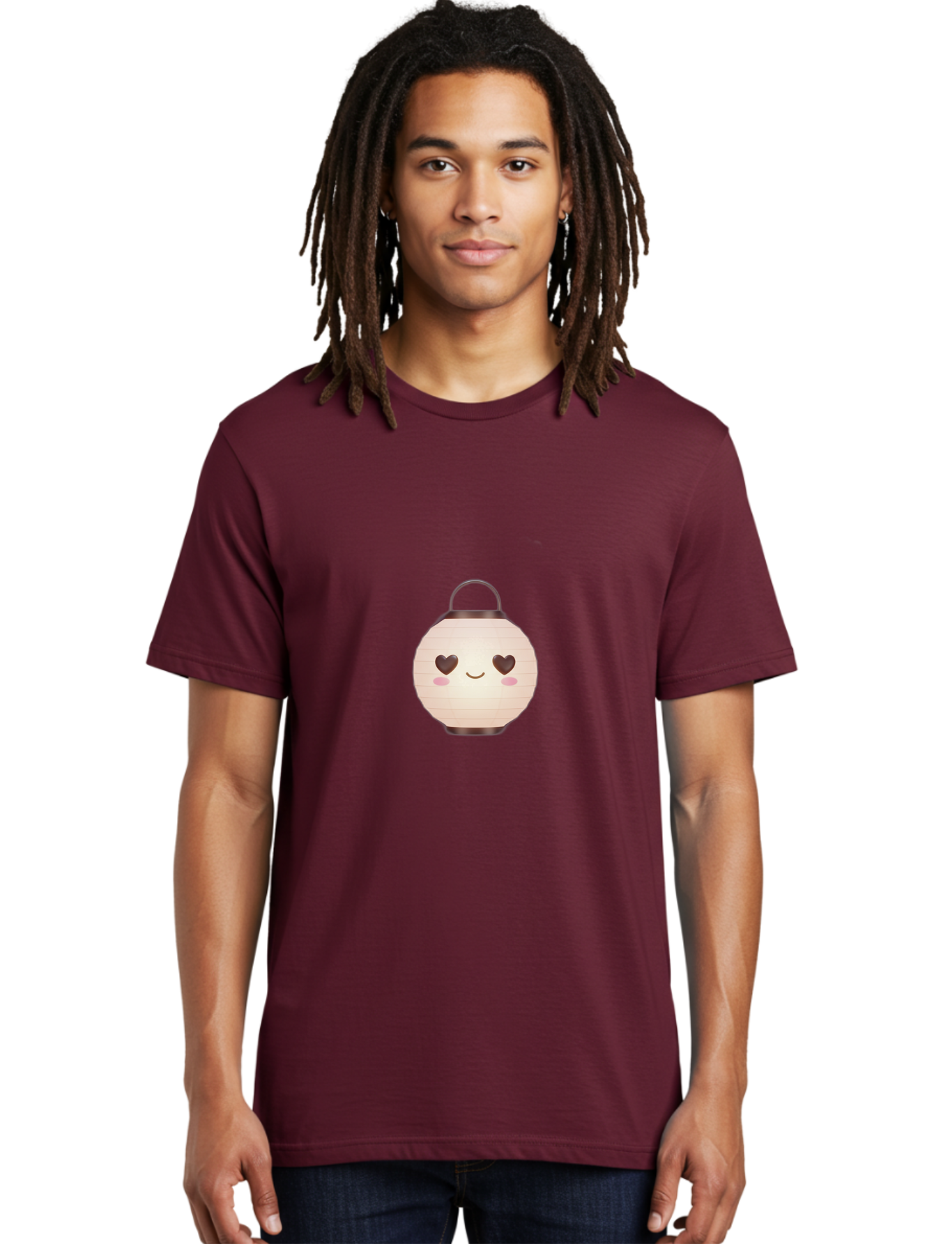 Paper-Lantern Men'S Graphic Tee, 100% Cotton, Comfortable Casual Summer Wear, Machine Washable, Paper Lantern With Heart-Shaped Eyes, Cartoon Style, Cute Expression, Pink Cheeks, Smiling Face, Kawaii Design, Love Symbol, Lantern Character Bad406