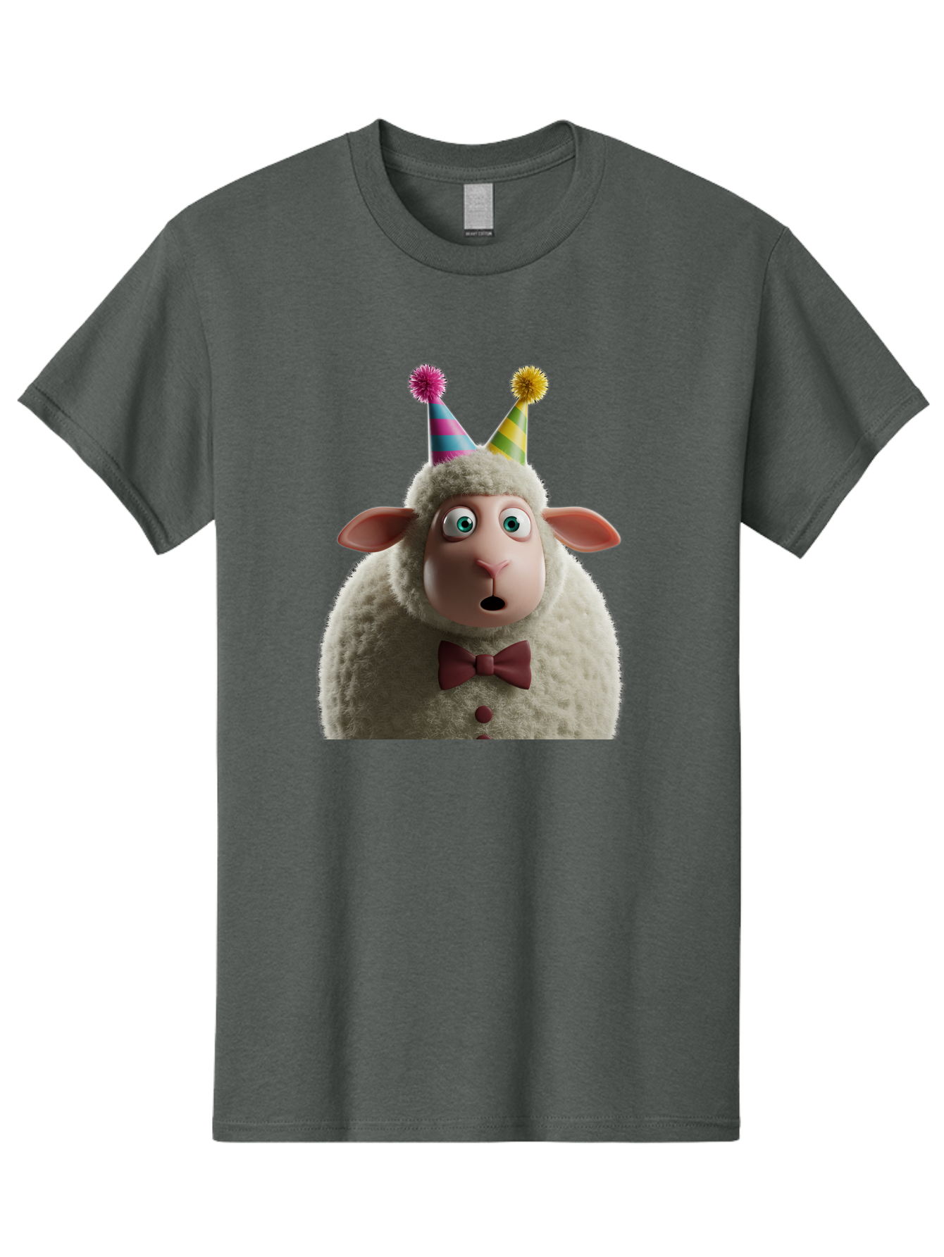Party-Sheep Men'S Graphic Tee, 100% Cotton, Comfortable Casual Summer Wear, Machine Washable, Funny Sheep, Party Hat, Cute Animal, Surprised Expression, Cartoon Character, Festive Atmosphere, Humorous Illustration, Sheep Character, Bad408