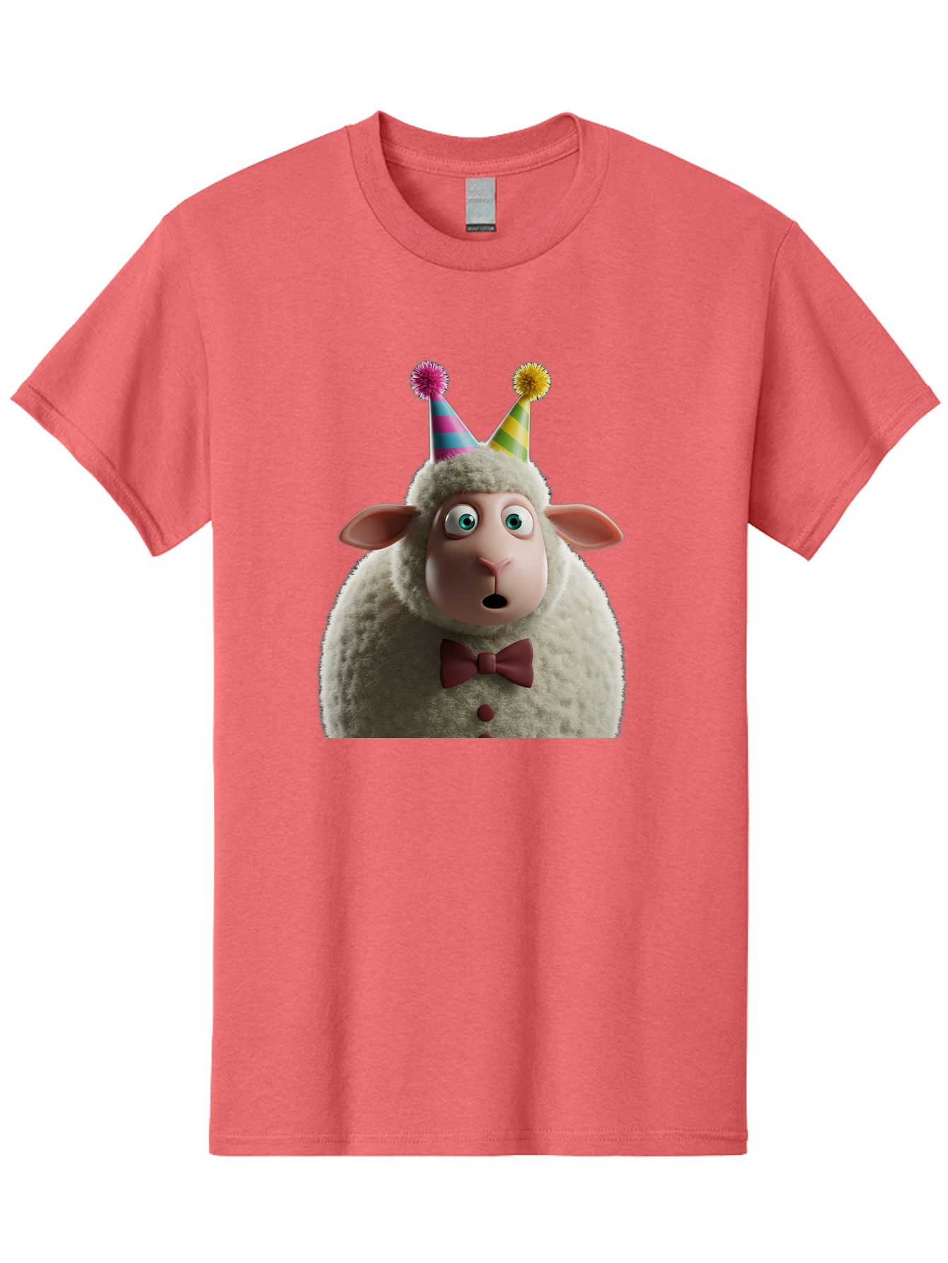 Party-Sheep Men'S Graphic Tee, 100% Cotton, Comfortable Casual Summer Wear, Machine Washable, Funny Sheep, Party Hat, Cute Animal, Surprised Expression, Cartoon Character, Festive Atmosphere, Humorous Illustration, Sheep Character, Bad408