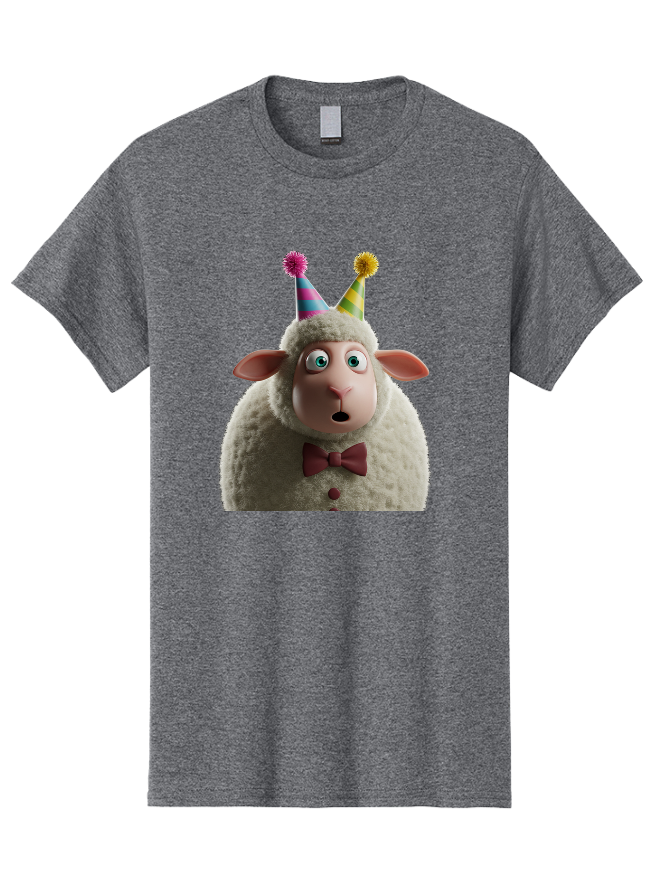 Party-Sheep Men'S Graphic Tee, 100% Cotton, Comfortable Casual Summer Wear, Machine Washable, Funny Sheep, Party Hat, Cute Animal, Surprised Expression, Cartoon Character, Festive Atmosphere, Humorous Illustration, Sheep Character, Bad408