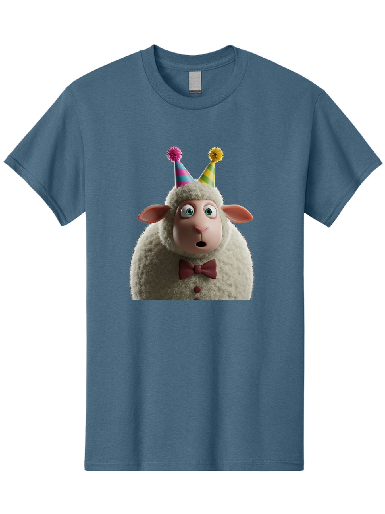Party-Sheep Men'S Graphic Tee, 100% Cotton, Comfortable Casual Summer Wear, Machine Washable, Funny Sheep, Party Hat, Cute Animal, Surprised Expression, Cartoon Character, Festive Atmosphere, Humorous Illustration, Sheep Character, Bad408