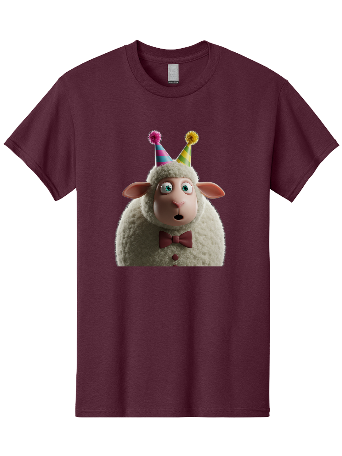 Party-Sheep Men'S Graphic Tee, 100% Cotton, Comfortable Casual Summer Wear, Machine Washable, Funny Sheep, Party Hat, Cute Animal, Surprised Expression, Cartoon Character, Festive Atmosphere, Humorous Illustration, Sheep Character, Bad408