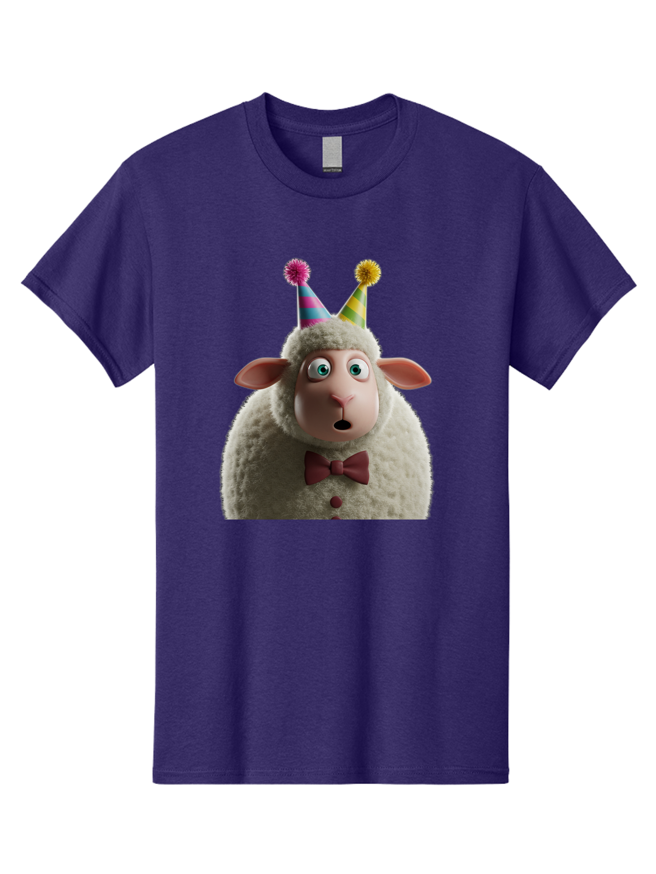 Party-Sheep Men'S Graphic Tee, 100% Cotton, Comfortable Casual Summer Wear, Machine Washable, Funny Sheep, Party Hat, Cute Animal, Surprised Expression, Cartoon Character, Festive Atmosphere, Humorous Illustration, Sheep Character, Bad408