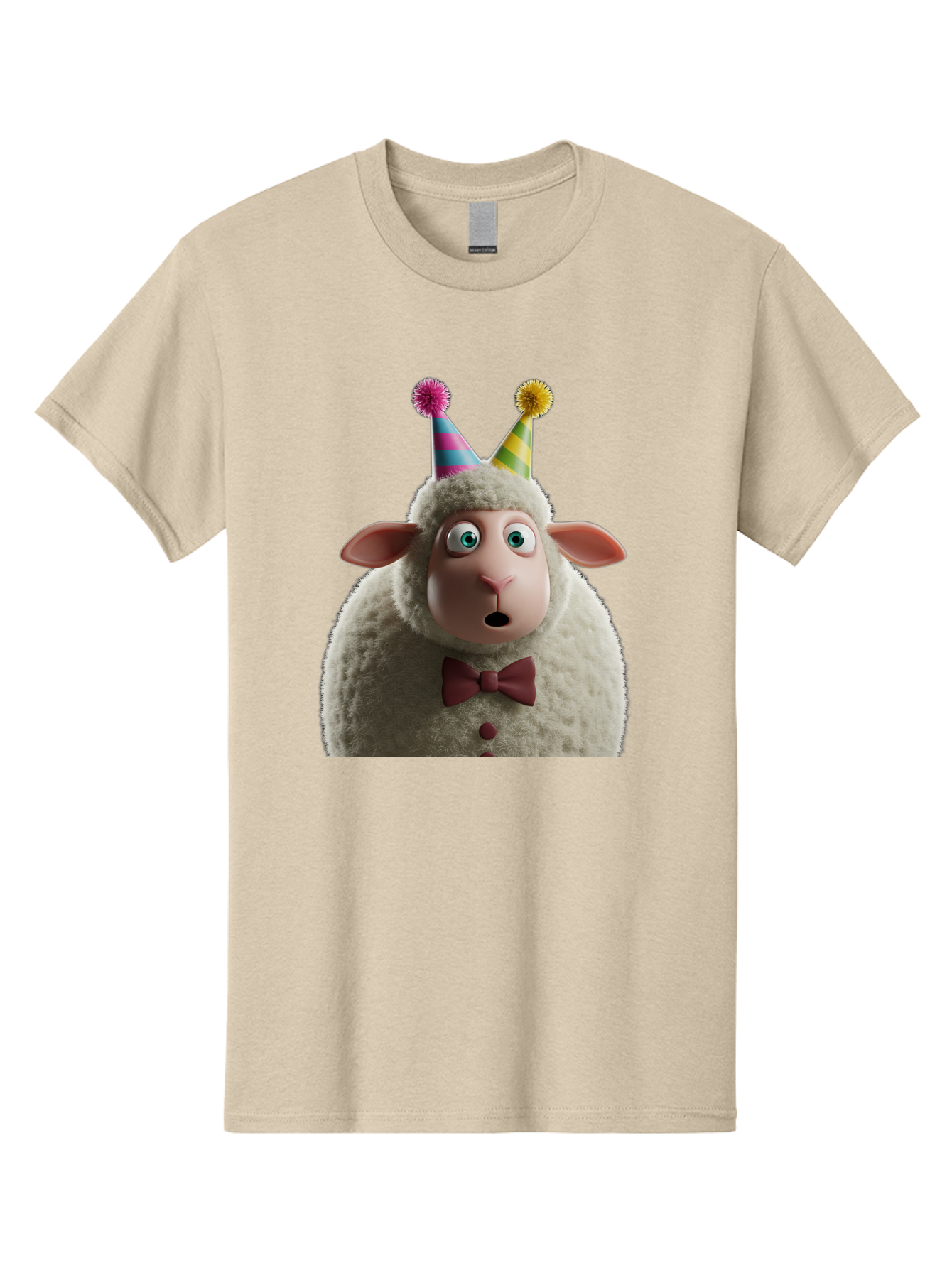 Party-Sheep Men'S Graphic Tee, 100% Cotton, Comfortable Casual Summer Wear, Machine Washable, Funny Sheep, Party Hat, Cute Animal, Surprised Expression, Cartoon Character, Festive Atmosphere, Humorous Illustration, Sheep Character, Bad408