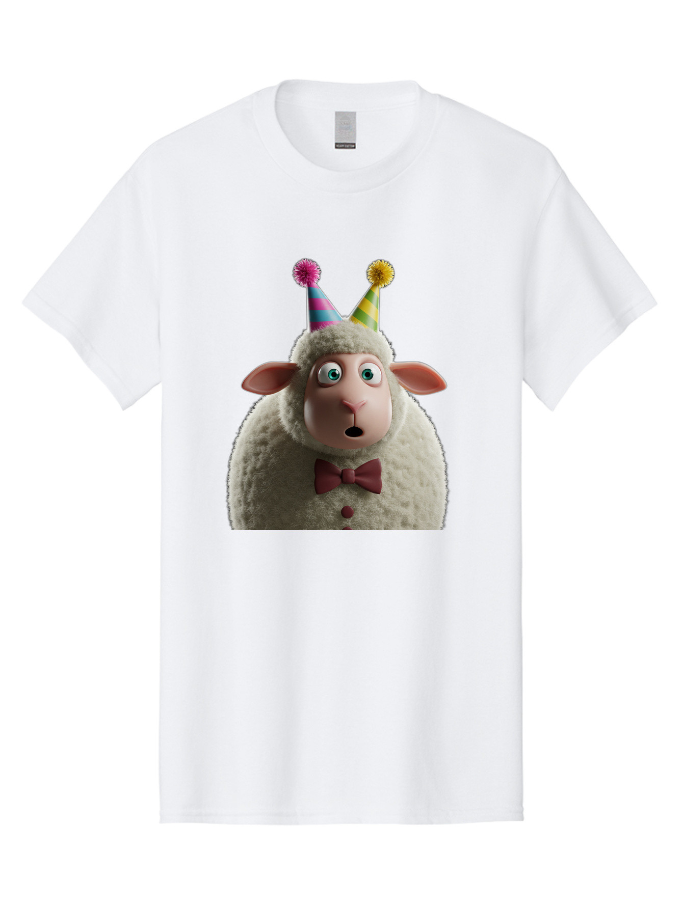 Party-Sheep Men'S Graphic Tee, 100% Cotton, Comfortable Casual Summer Wear, Machine Washable, Funny Sheep, Party Hat, Cute Animal, Surprised Expression, Cartoon Character, Festive Atmosphere, Humorous Illustration, Sheep Character, Bad408