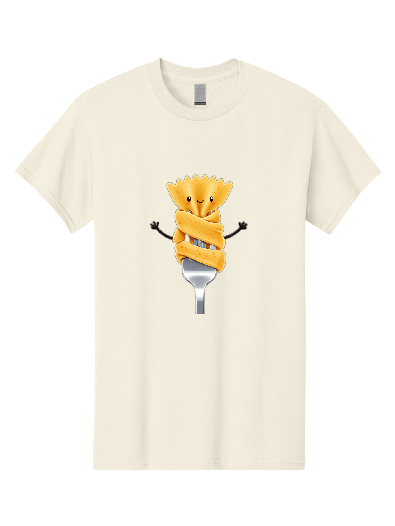 Pasta-Character Men'S Graphic Tee, 100% Cotton, Comfortable Casual Summer Wear, Machine Washable, Pasta On A Fork, Cartoon Character, Happy Expression, Fork Prongs, Pasta Wrapping, Playful Food, Whimsical Illustration, Fun Mealtime, Bad409