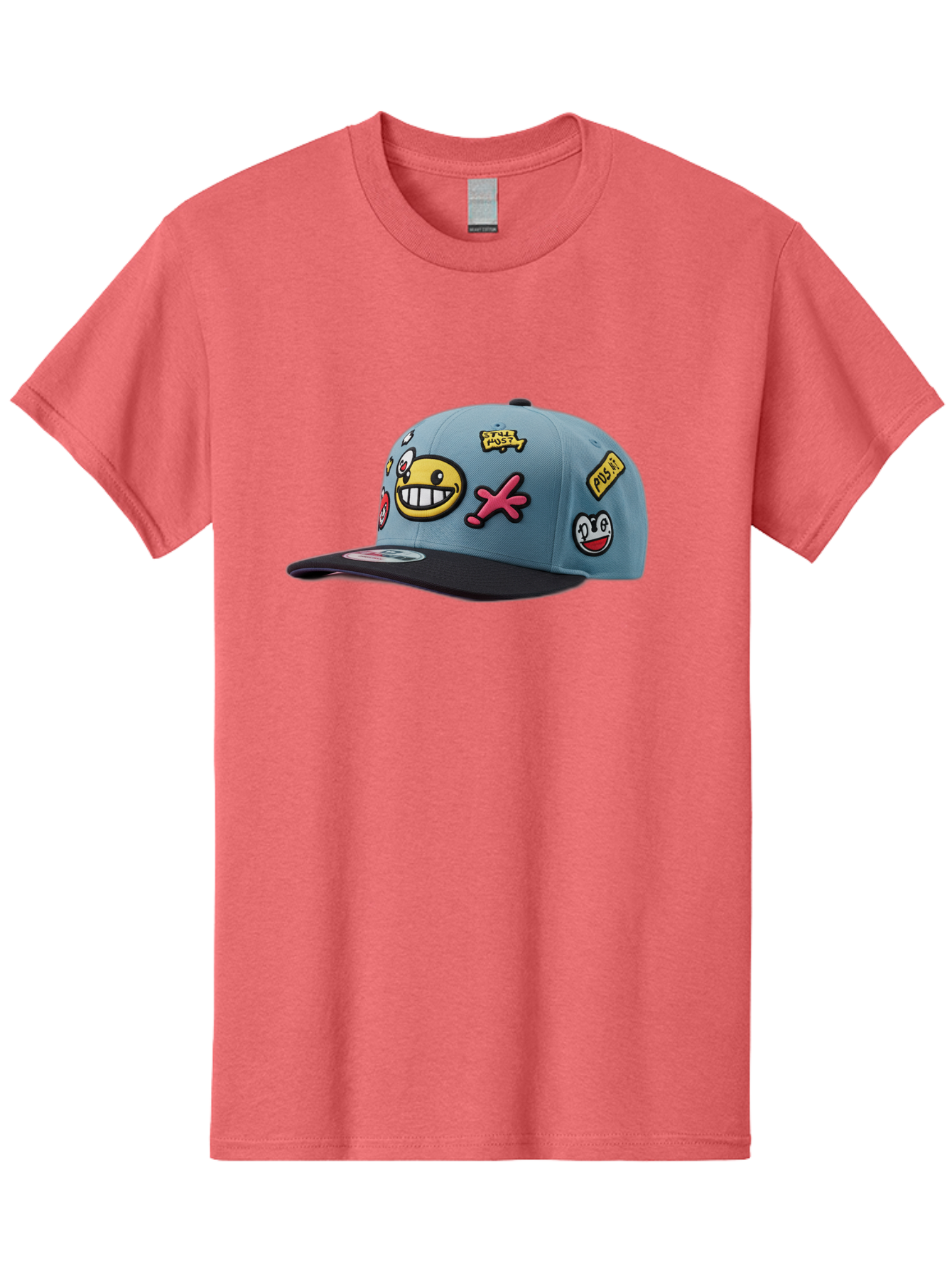 Pawz Men'S Graphic Tee, 100% Cotton, Comfortable Casual Summer Wear, Machine Washable, Streetwear Baseball Cap, Paul G Patches, Cartoon Smiley Face, Fashion Accessory, Street Style, Youth Culture, Graphic Design Bad410