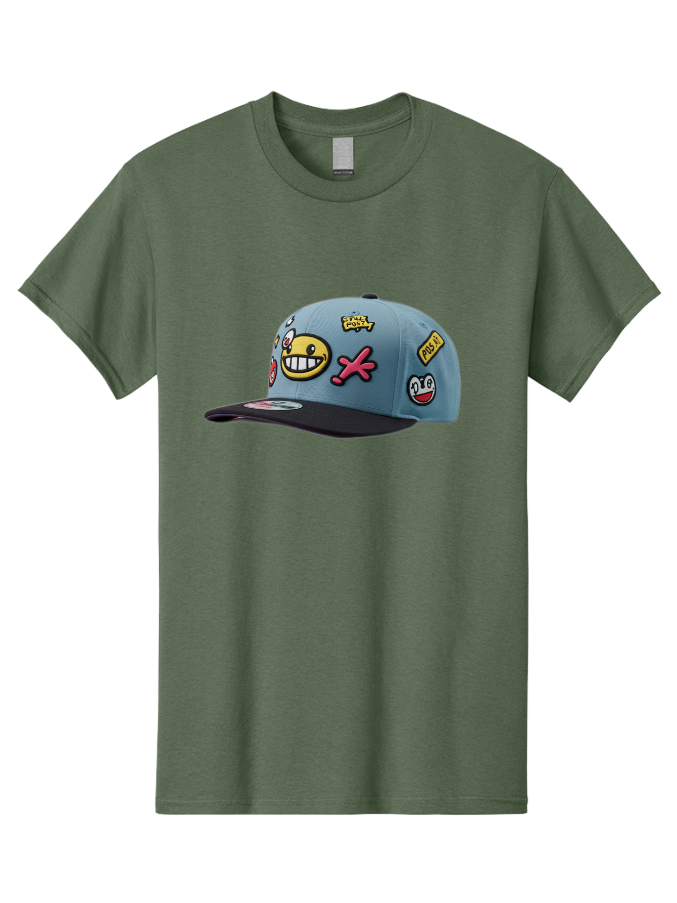 Pawz Men'S Graphic Tee, 100% Cotton, Comfortable Casual Summer Wear, Machine Washable, Streetwear Baseball Cap, Paul G Patches, Cartoon Smiley Face, Fashion Accessory, Street Style, Youth Culture, Graphic Design Bad410