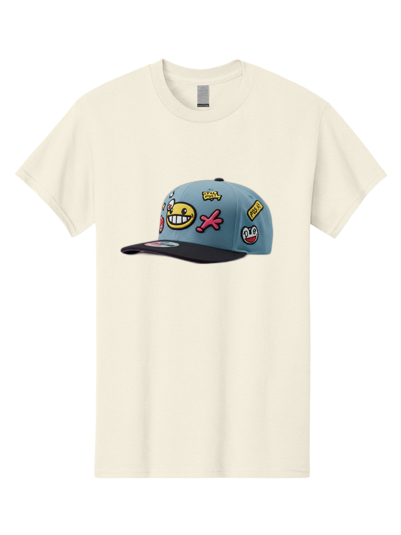 Pawz Men'S Graphic Tee, 100% Cotton, Comfortable Casual Summer Wear, Machine Washable, Streetwear Baseball Cap, Paul G Patches, Cartoon Smiley Face, Fashion Accessory, Street Style, Youth Culture, Graphic Design Bad410