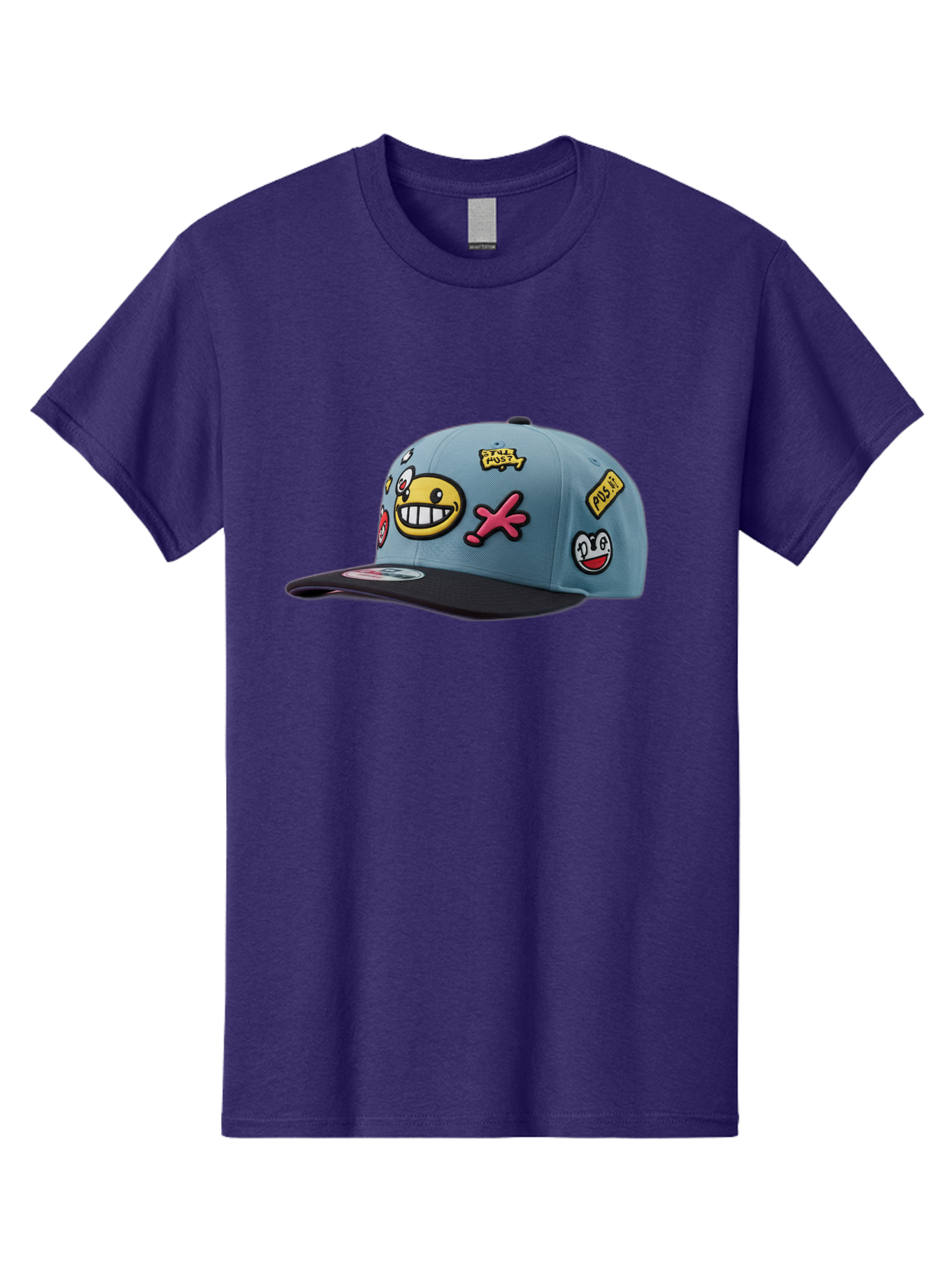 Pawz Men'S Graphic Tee, 100% Cotton, Comfortable Casual Summer Wear, Machine Washable, Streetwear Baseball Cap, Paul G Patches, Cartoon Smiley Face, Fashion Accessory, Street Style, Youth Culture, Graphic Design Bad410