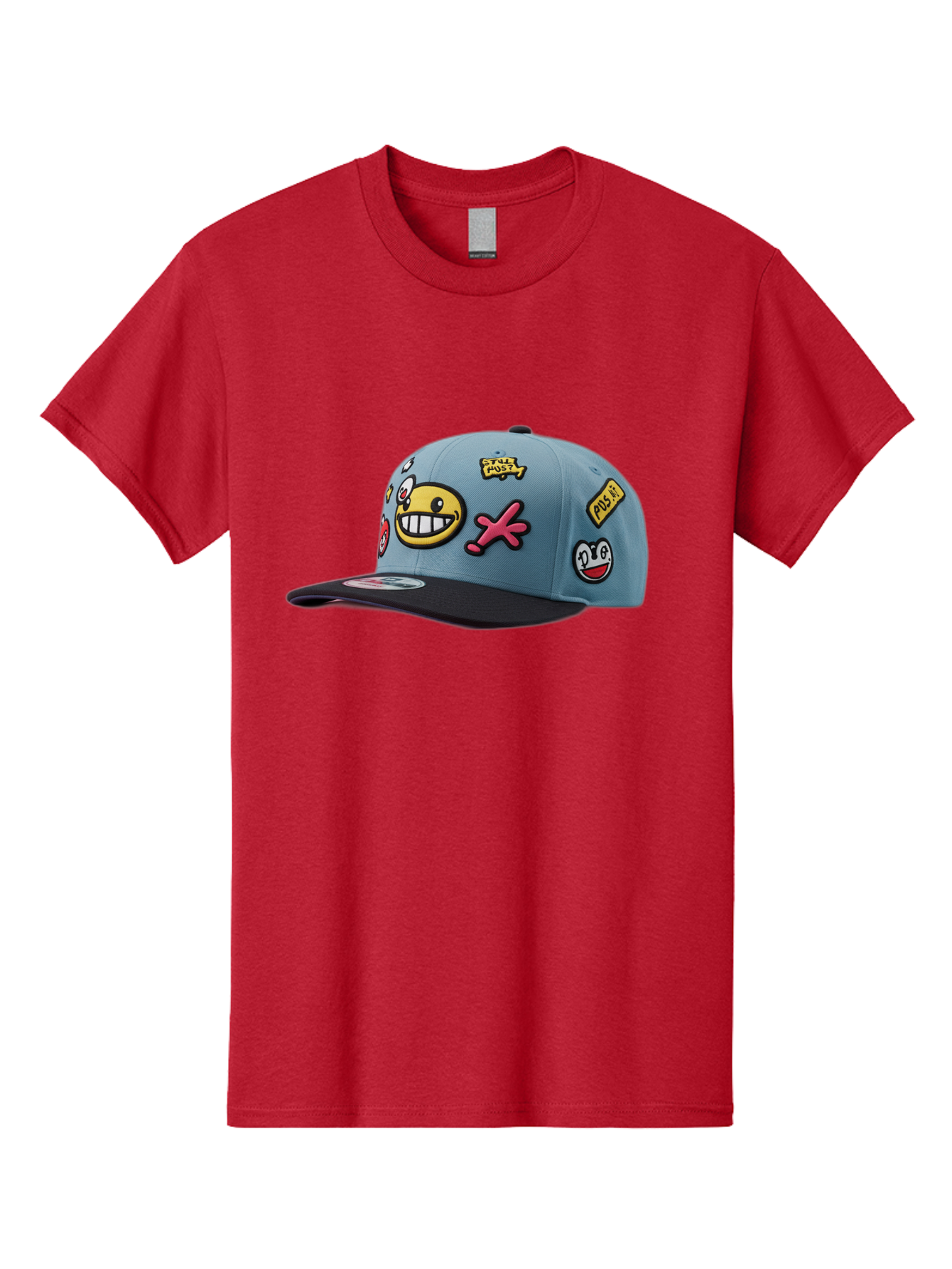 Pawz Men'S Graphic Tee, 100% Cotton, Comfortable Casual Summer Wear, Machine Washable, Streetwear Baseball Cap, Paul G Patches, Cartoon Smiley Face, Fashion Accessory, Street Style, Youth Culture, Graphic Design Bad410