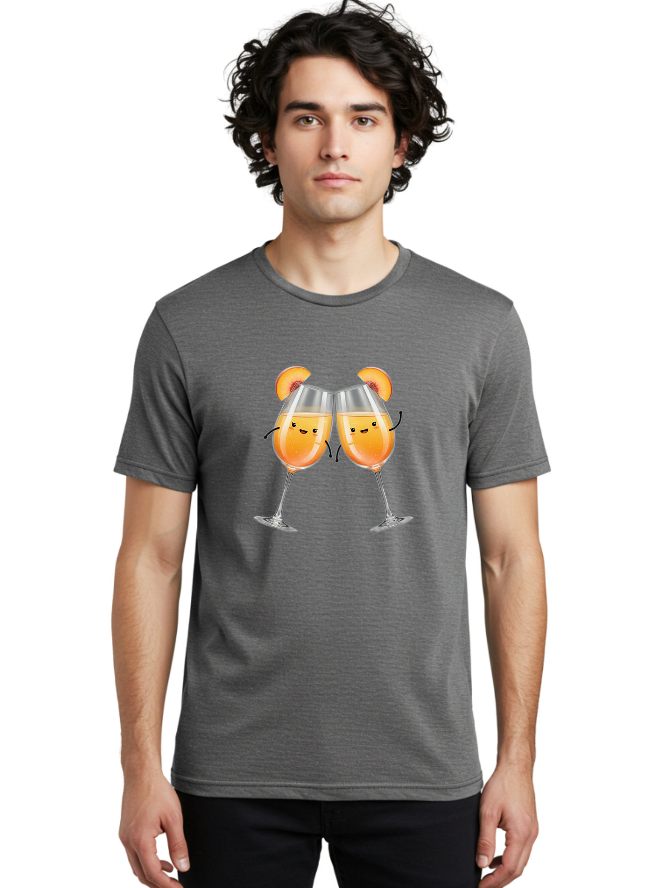 Peach-Bellini Men'S Graphic Tee, 100% Cotton, Comfortable Casual Summer Wear, Machine Washable, Peach Bellini Cocktail, Champagne Flutes, Cartoon Characters, Peach Slices, Festive Drinks, Happy Hour, Cocktail Party, Celebratory Toast Bad411