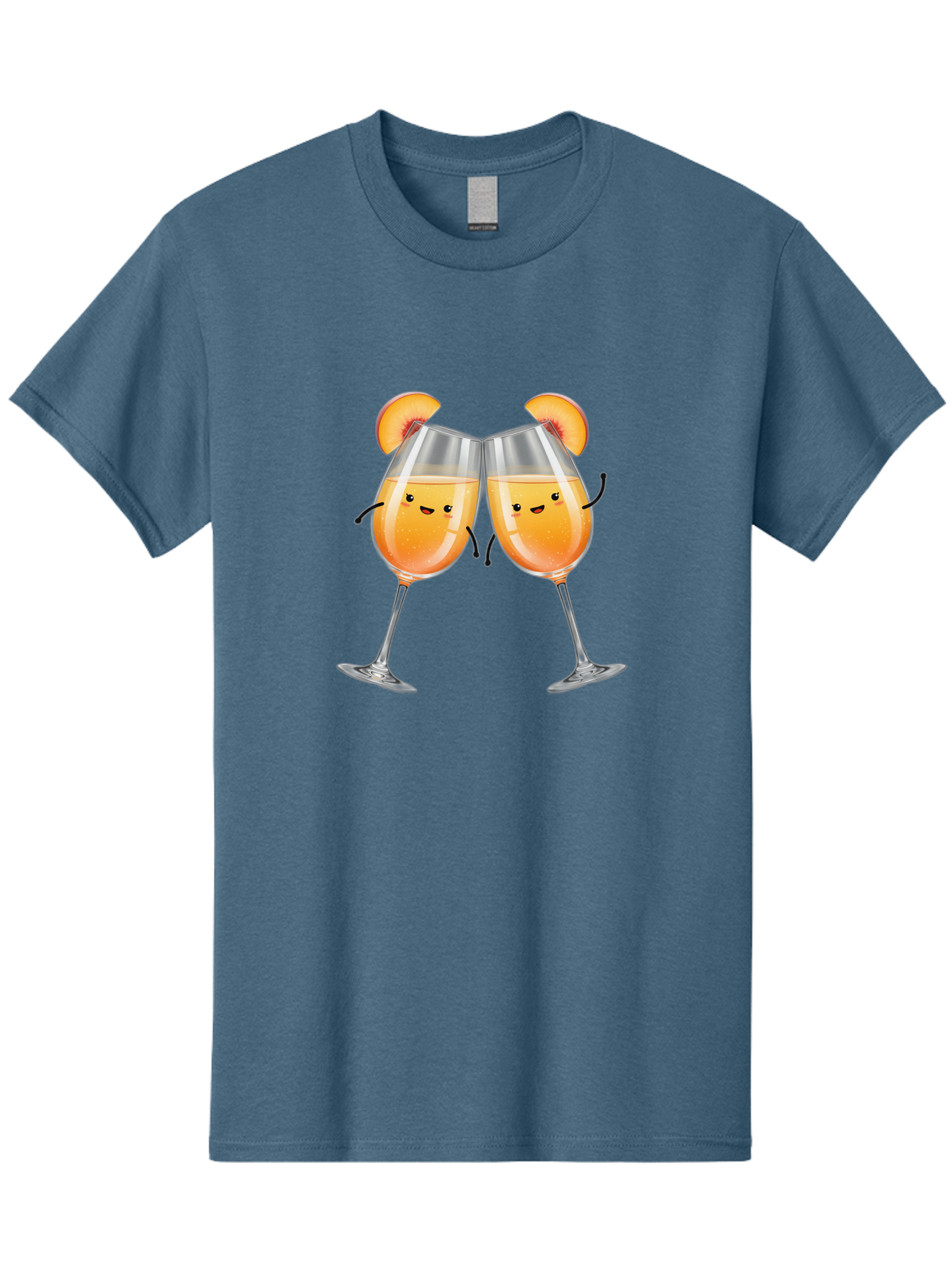 Peach-Bellini Men'S Graphic Tee, 100% Cotton, Comfortable Casual Summer Wear, Machine Washable, Peach Bellini Cocktail, Champagne Flutes, Cartoon Characters, Peach Slices, Festive Drinks, Happy Hour, Cocktail Party, Celebratory Toast Bad411