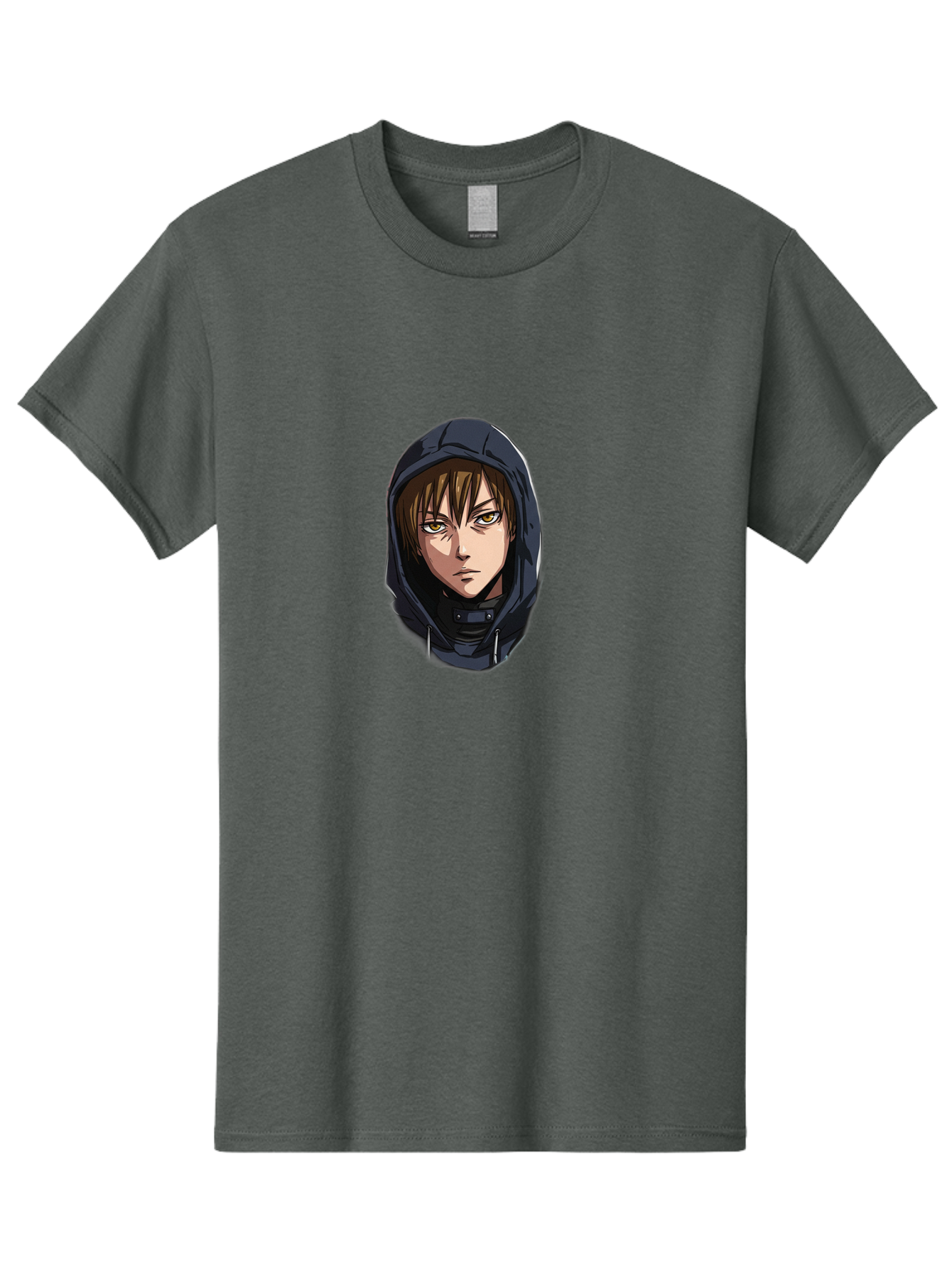 Person-Wearing-Hoodie Men'S Graphic Tee, 100% Cotton, Comfortable Casual Summer Wear, Machine Washable, Anime Female Character, Hooded Figure, Mysterious Woman, Dark Clothing, Intense Gaze, Green Eyes, Anime Art, Cartoon Character, Bad412