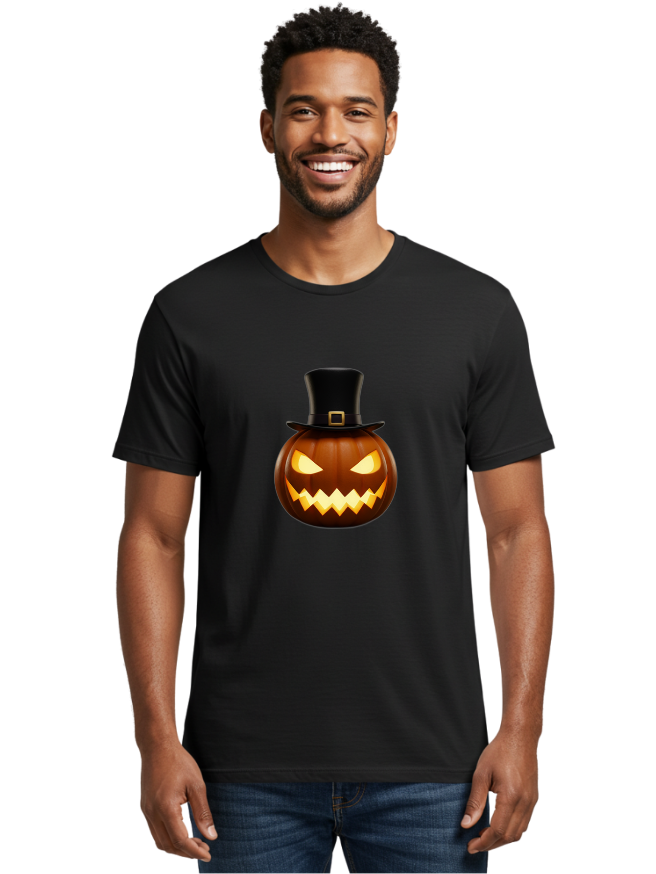 Pilgrim-Jack-O-Lantern Men'S Graphic Tee, 100% Cotton, Comfortable Casual Summer Wear, Machine Washable, Carved Pumpkin, Jack-O'-Lantern, Halloween Decorations, Spooky Atmosphere, Glowing Eyes, Pilgrim Hat, Autumnal Festivities, Bad414