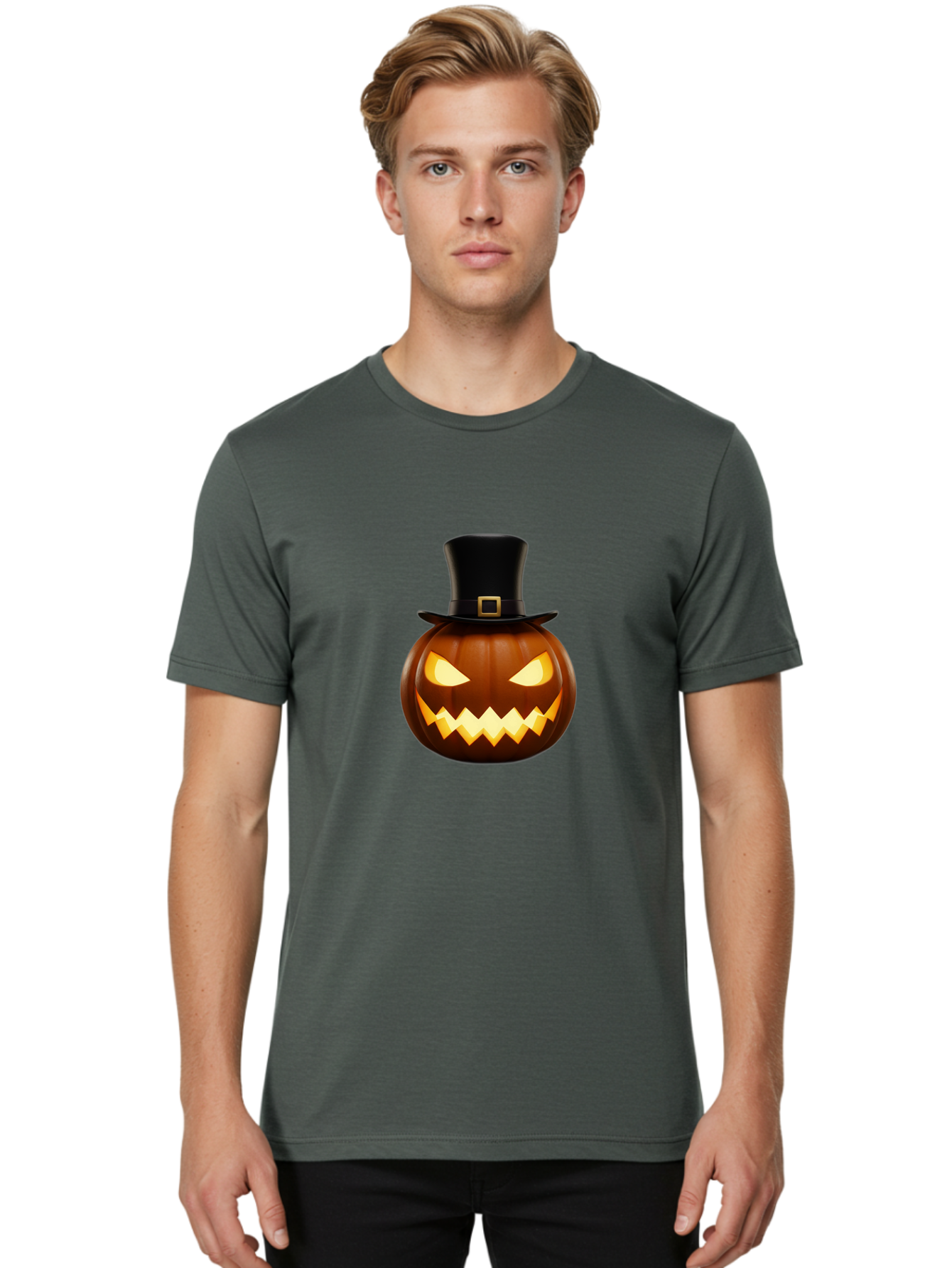Pilgrim-Jack-O-Lantern Men'S Graphic Tee, 100% Cotton, Comfortable Casual Summer Wear, Machine Washable, Carved Pumpkin, Jack-O'-Lantern, Halloween Decorations, Spooky Atmosphere, Glowing Eyes, Pilgrim Hat, Autumnal Festivities, Bad414