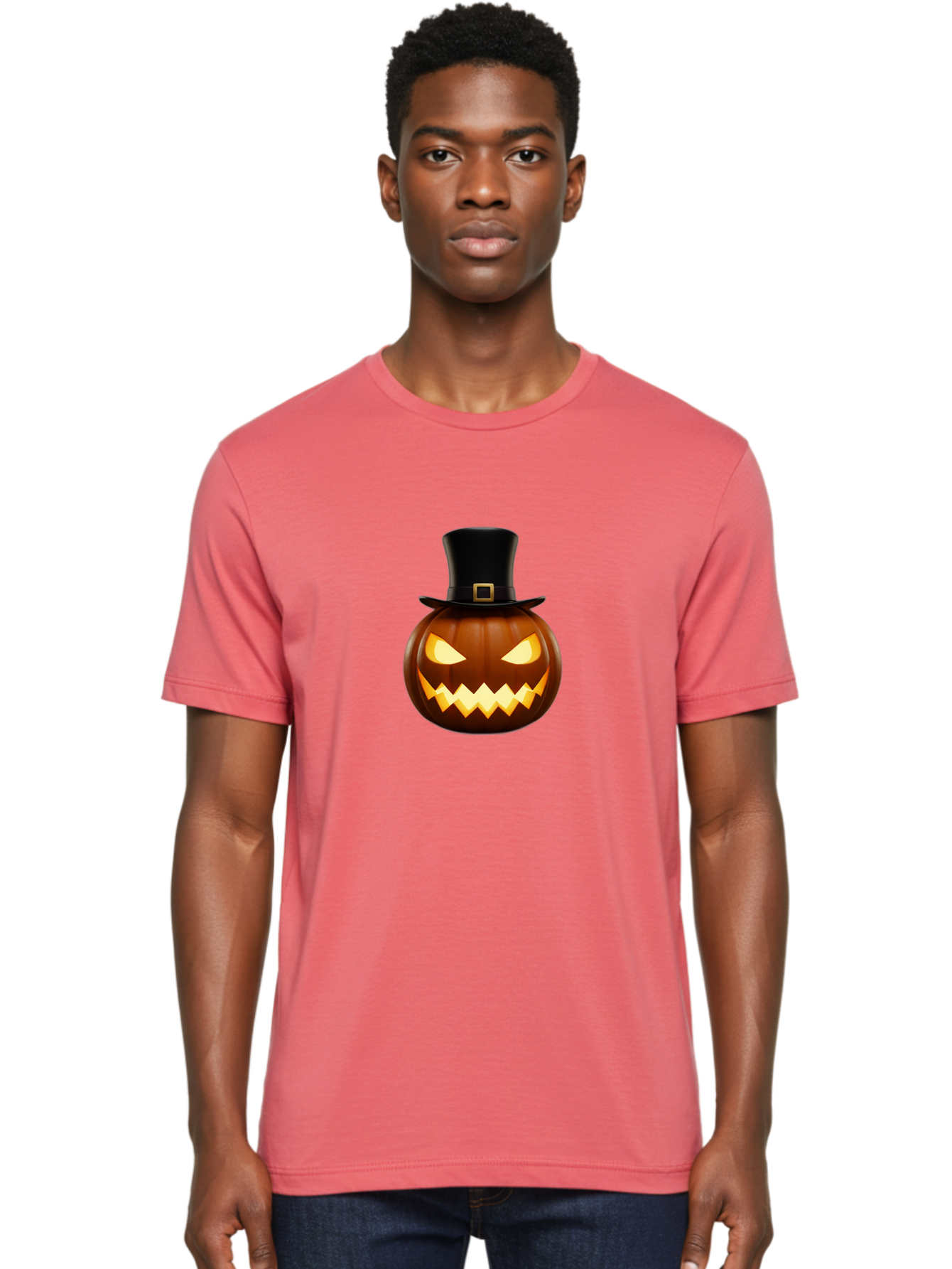 Pilgrim-Jack-O-Lantern Men'S Graphic Tee, 100% Cotton, Comfortable Casual Summer Wear, Machine Washable, Carved Pumpkin, Jack-O'-Lantern, Halloween Decorations, Spooky Atmosphere, Glowing Eyes, Pilgrim Hat, Autumnal Festivities, Bad414