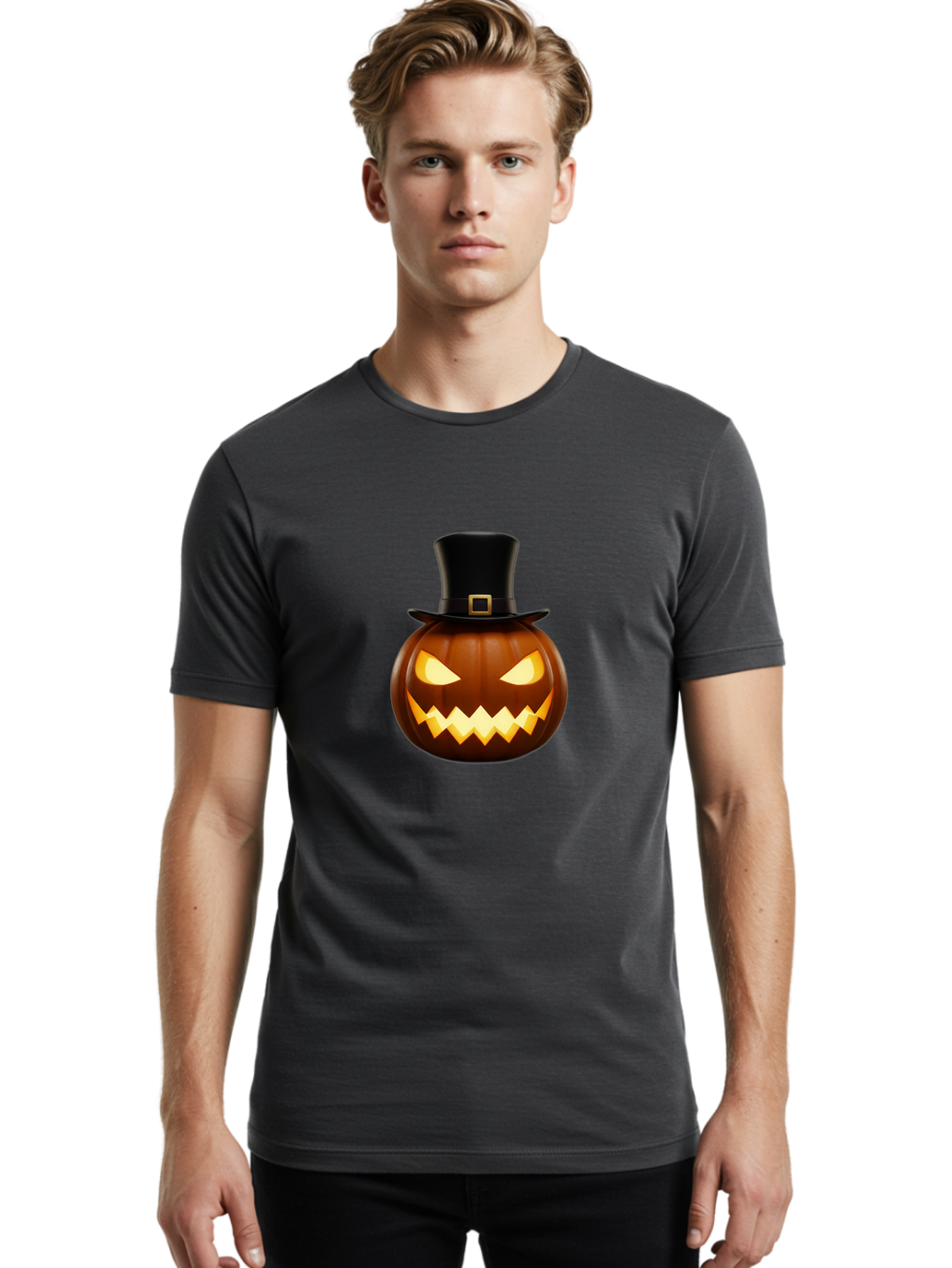 Pilgrim-Jack-O-Lantern Men'S Graphic Tee, 100% Cotton, Comfortable Casual Summer Wear, Machine Washable, Carved Pumpkin, Jack-O'-Lantern, Halloween Decorations, Spooky Atmosphere, Glowing Eyes, Pilgrim Hat, Autumnal Festivities, Bad414