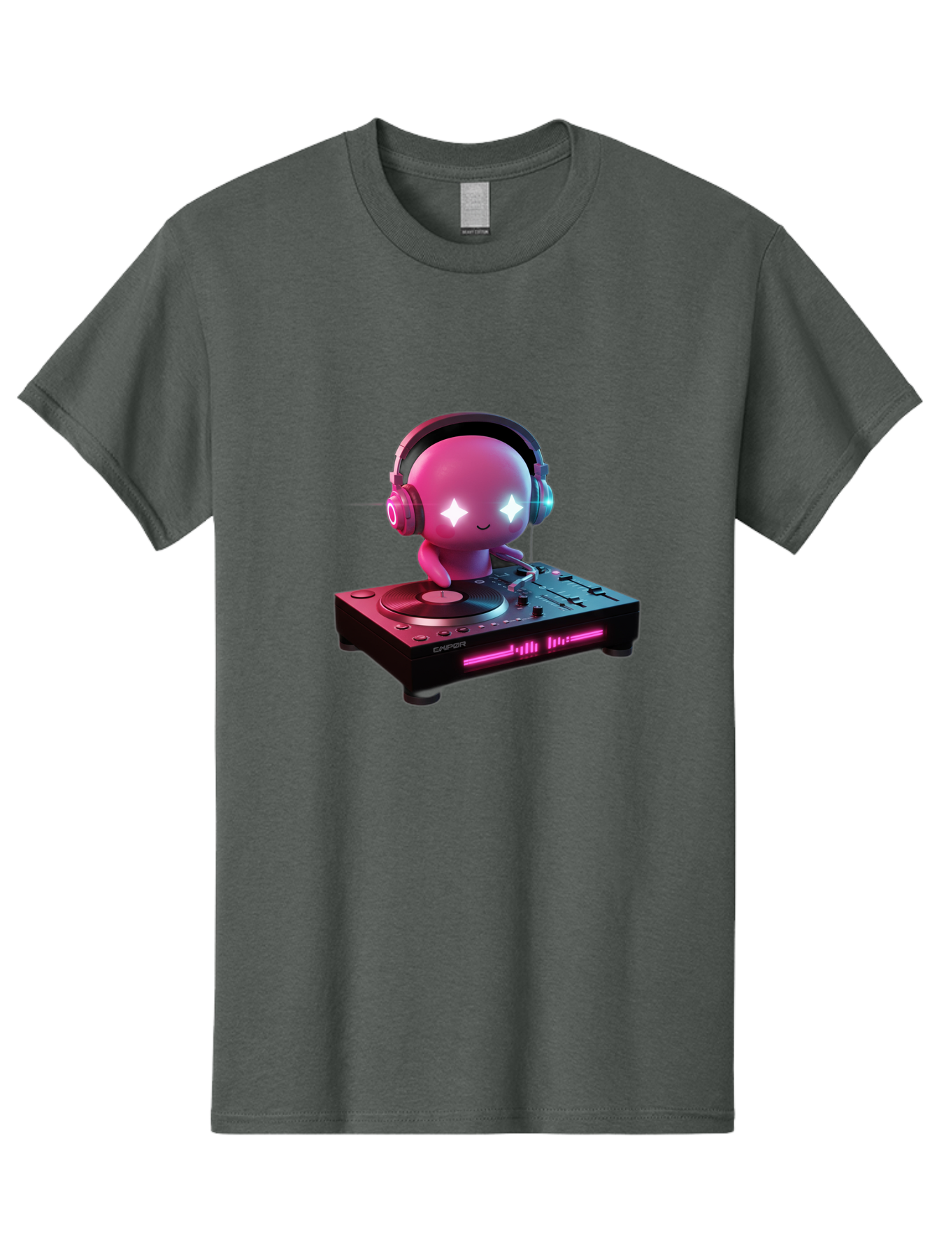 Pink-Alien-Dj Men'S Graphic Tee, 100% Cotton, Comfortable Casual Summer Wear, Machine Washable, Character Djing, Pink Headphones, Sparkling Eyes, Vinyl Record, Music Production, Electronic Dance Music, Dj Controller, Vibrant Scene, Bad421